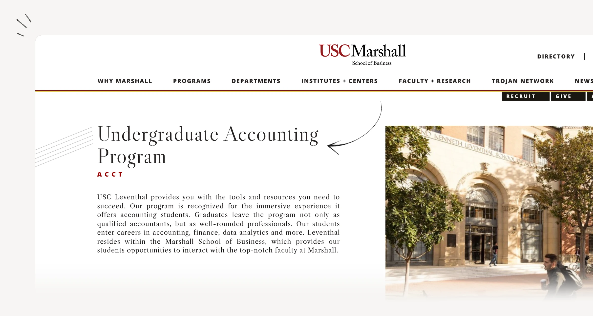 USC Leventhal Bachelor of Science in Accounting program overview.