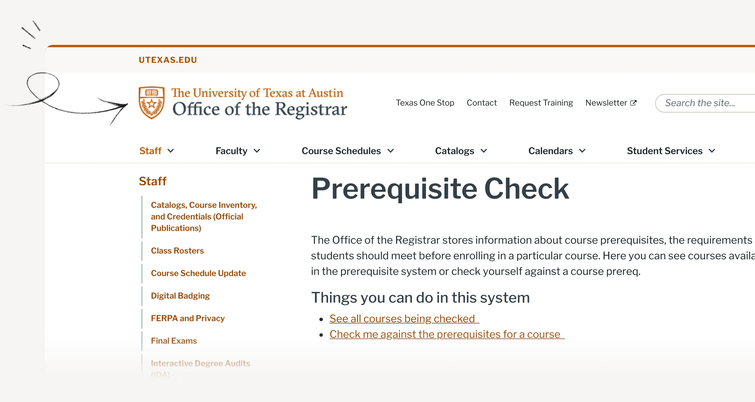 University of Texas registrar guidance defining course prerequisites.