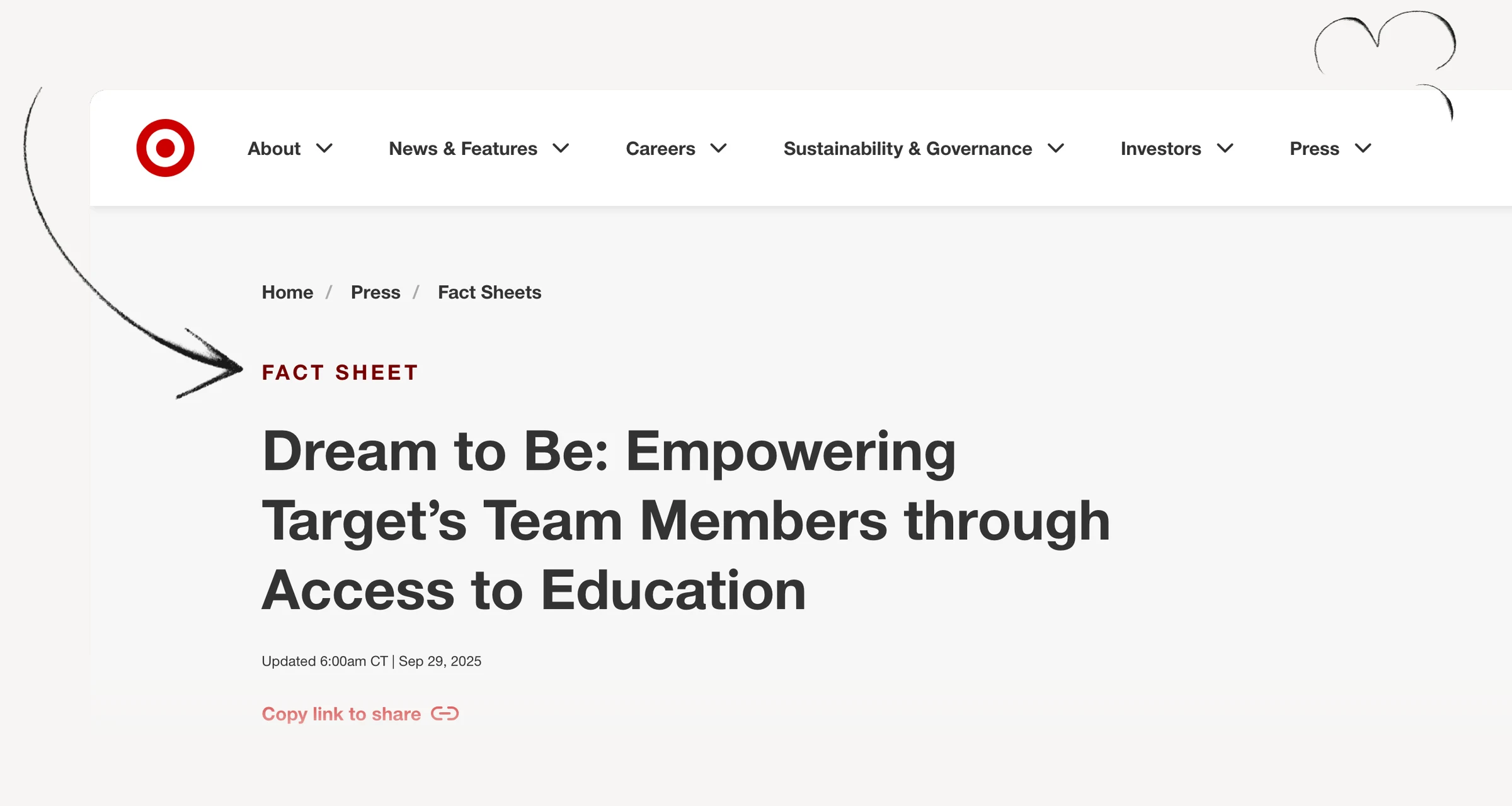 Target Dream to Be fact sheet describing education-benefit access and coverage.
