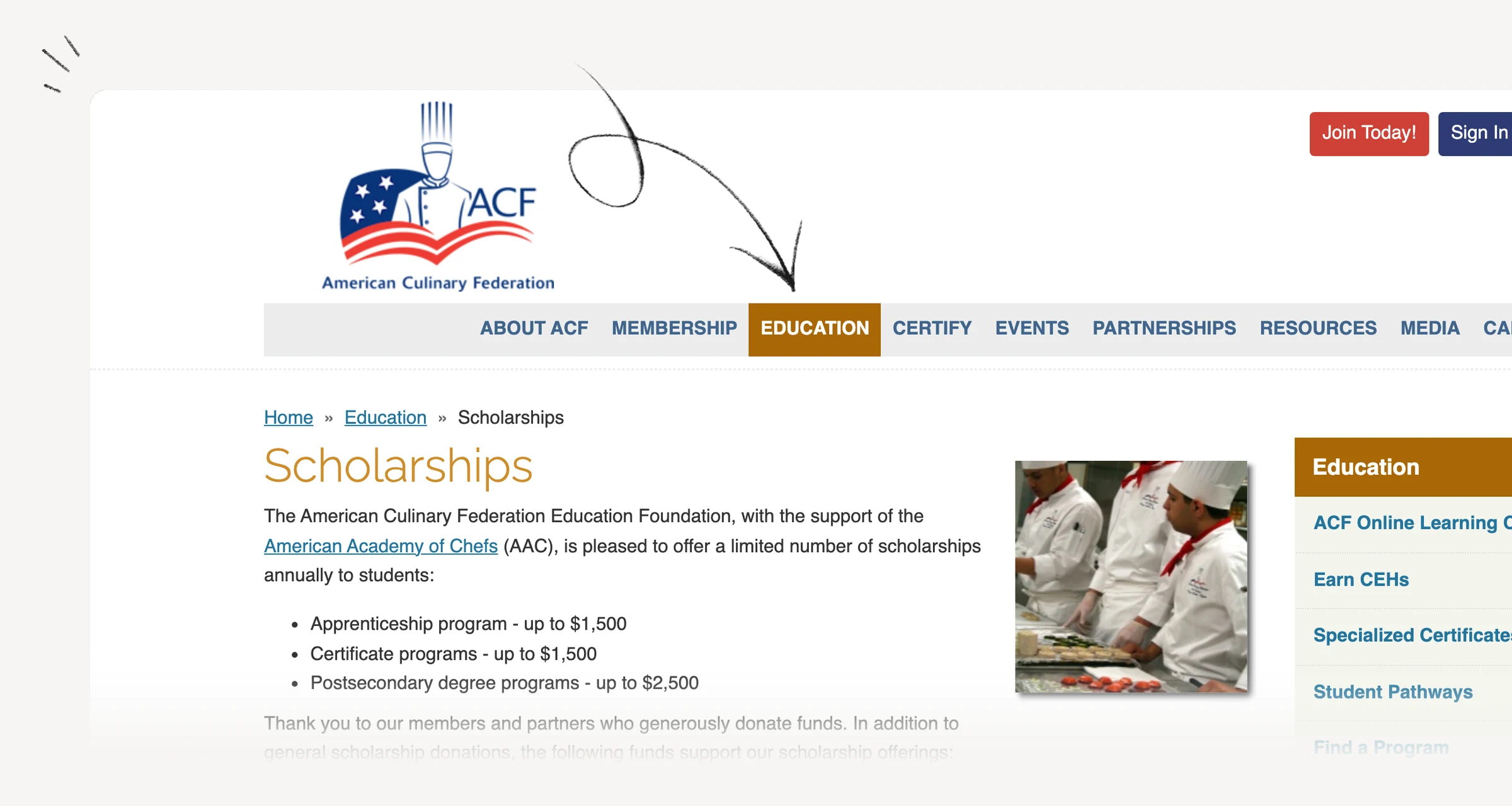 American Culinary Federation — scholarship overview