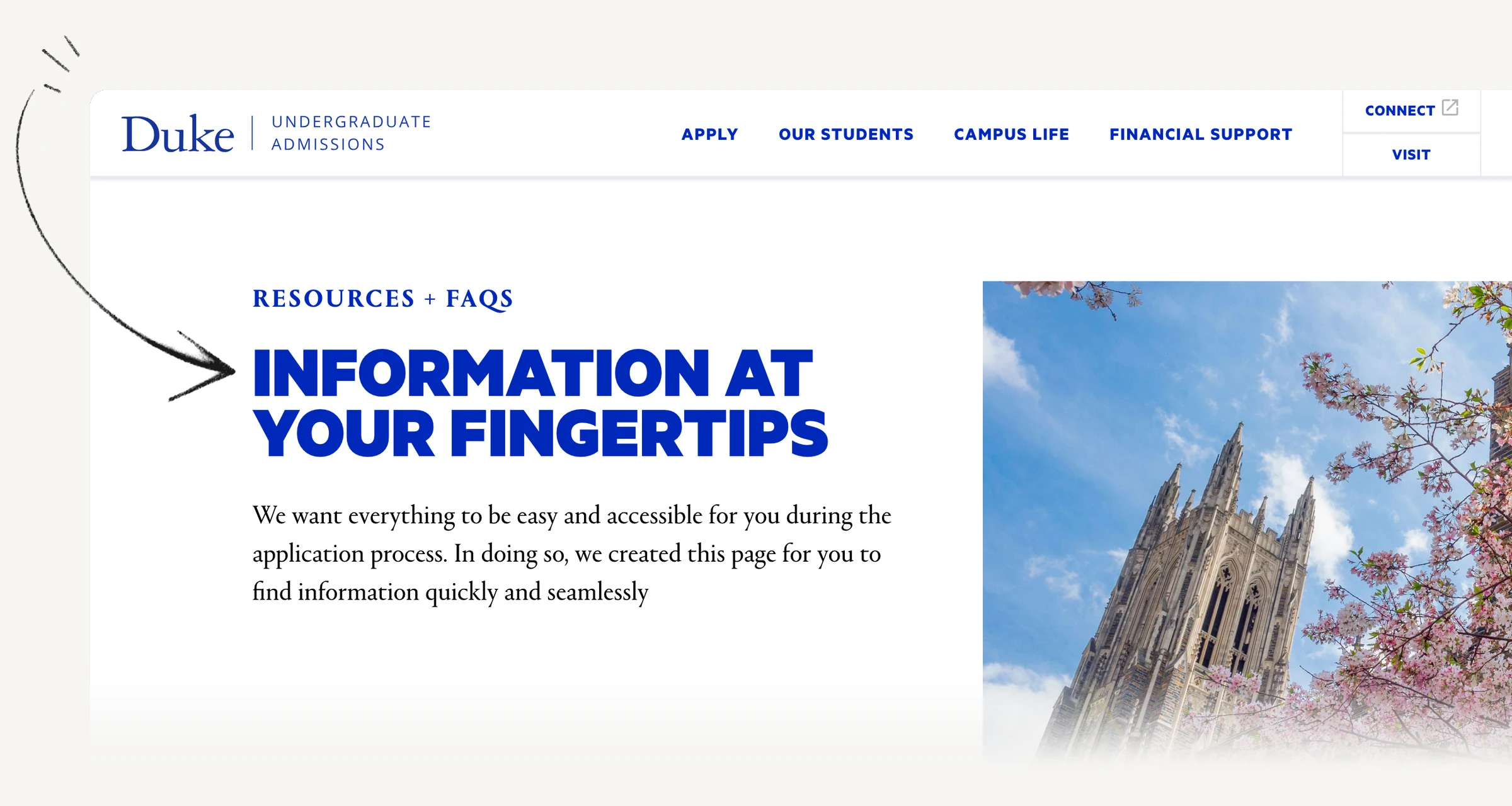 Duke admissions FAQ discussing early decision and financial aid.