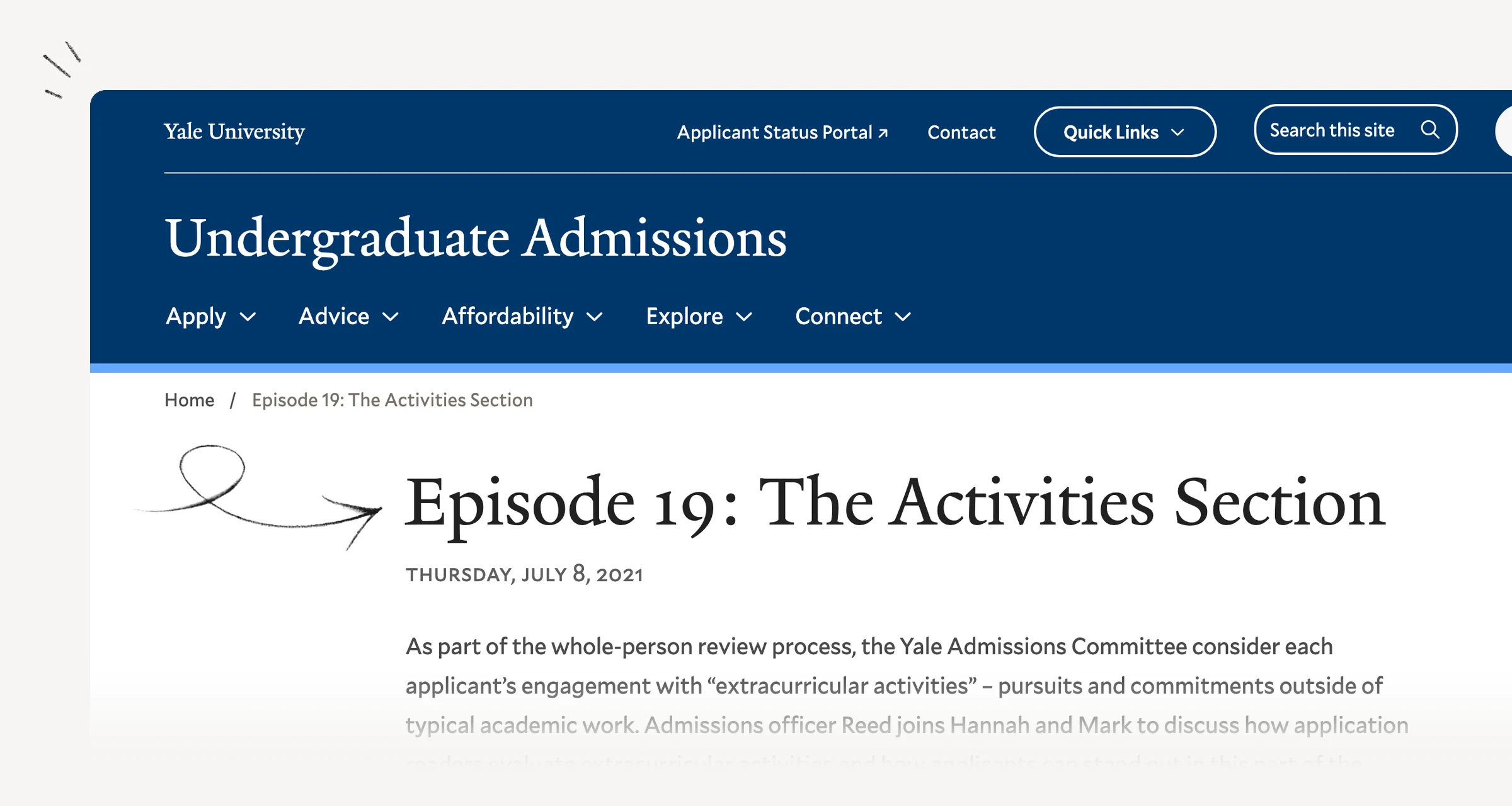 Yale admissions guidance explaining how work and family responsibilities fit the activities section.