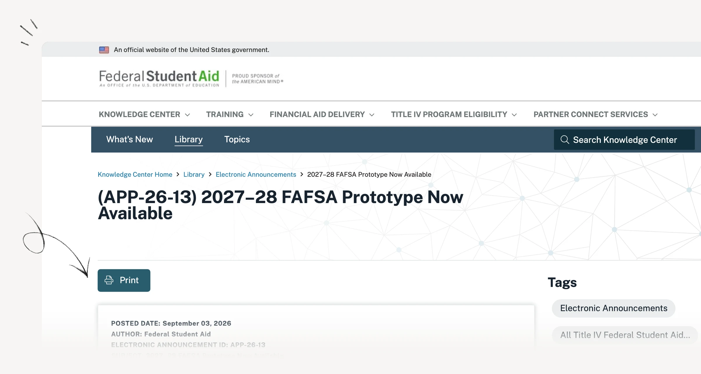 Federal Student Aid notice explaining limitations of the 2027–28 FAFSA prototype.