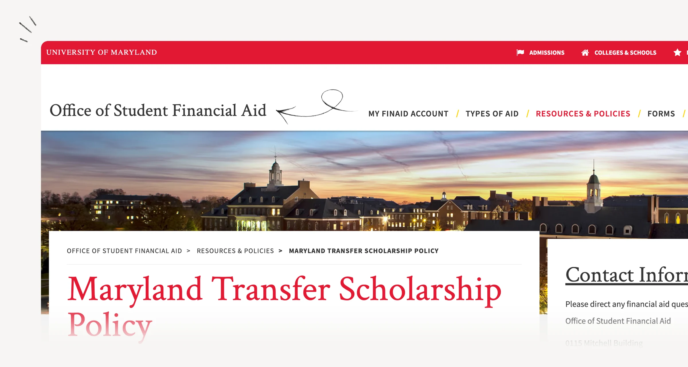 Maryland Transfer Scholarship policy showing enrollment and renewal requirements.