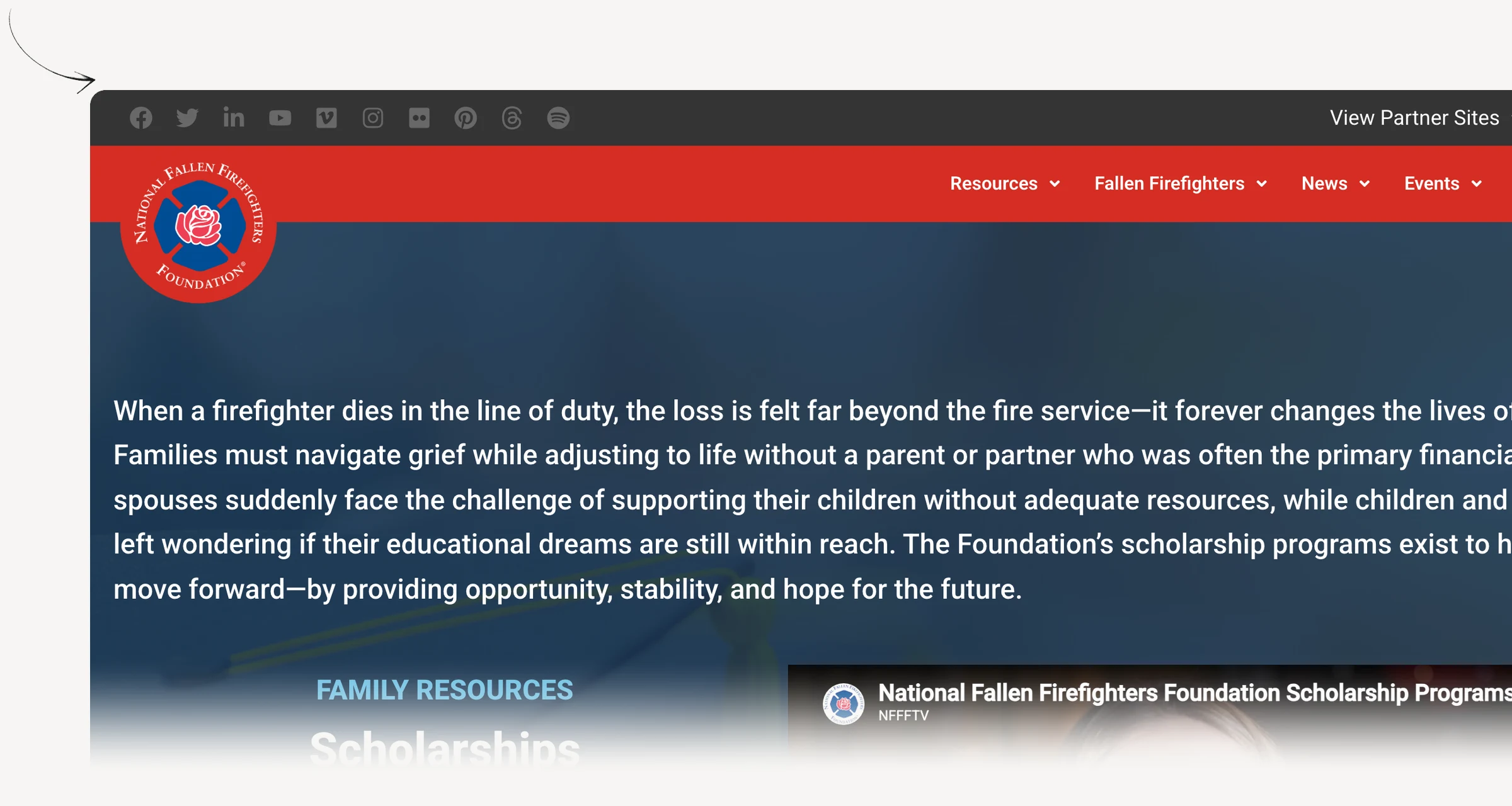 National Fallen Firefighters Foundation scholarship overview for qualifying family members.