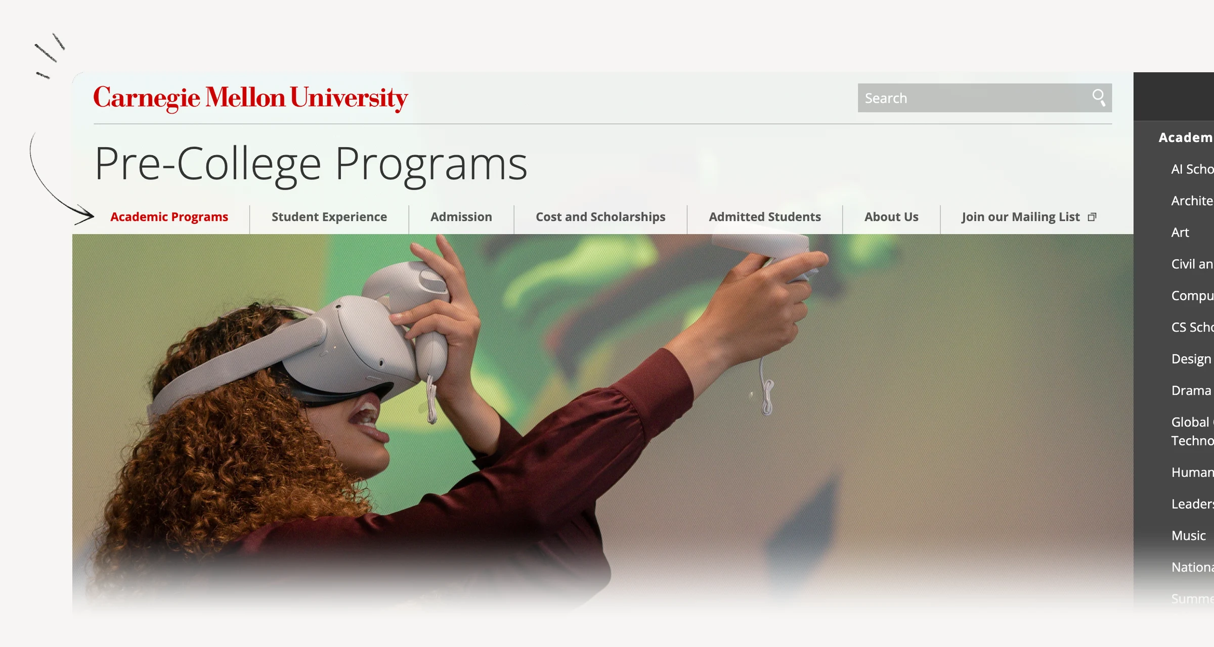 Carnegie Mellon SAMS program page showing eligibility and cost information.