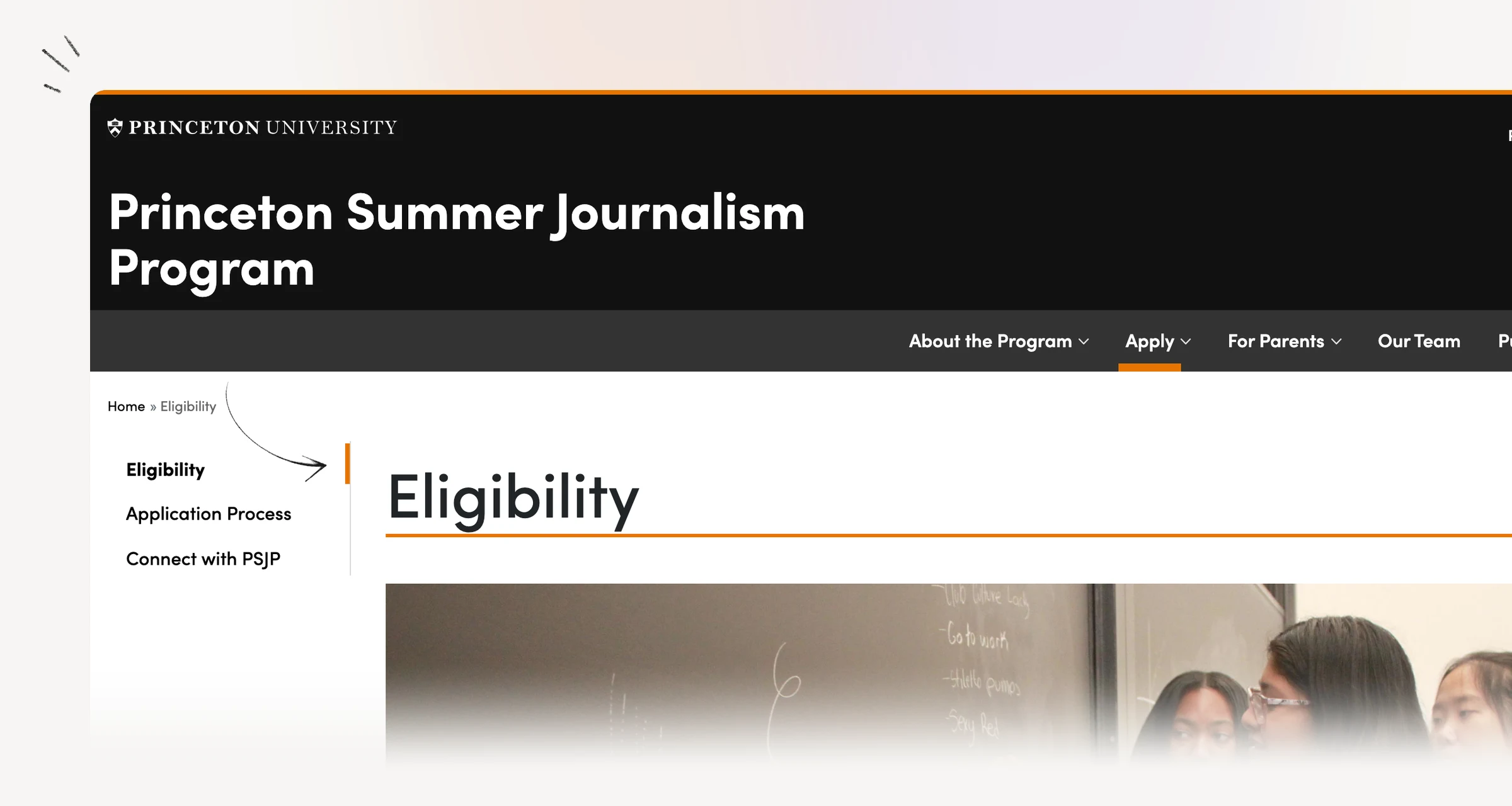 Princeton Summer Journalism Program eligibility requirements.