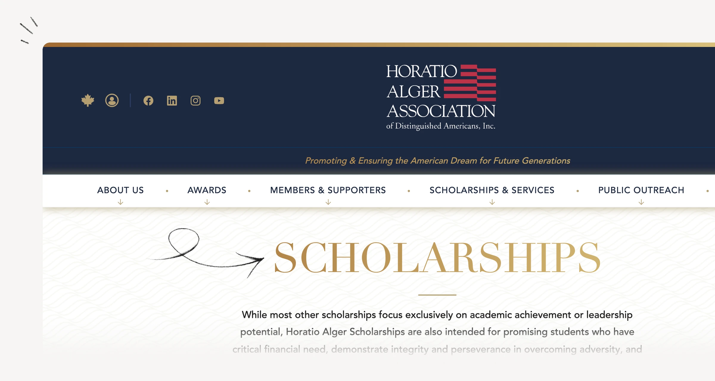 Horatio Alger undergraduate scholarship directory and junior route