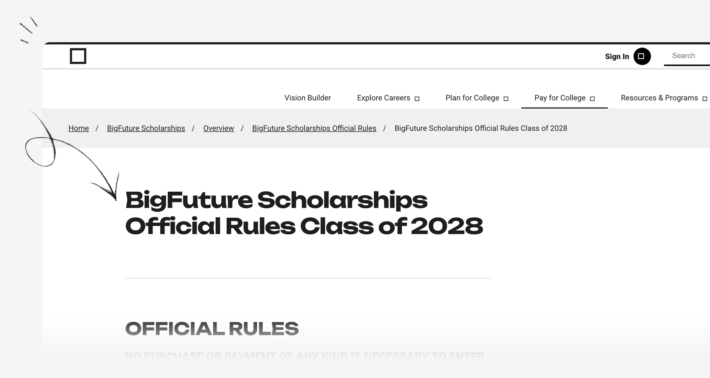 BigFuture class-of-2028 scholarship drawing rules and planning-task windows