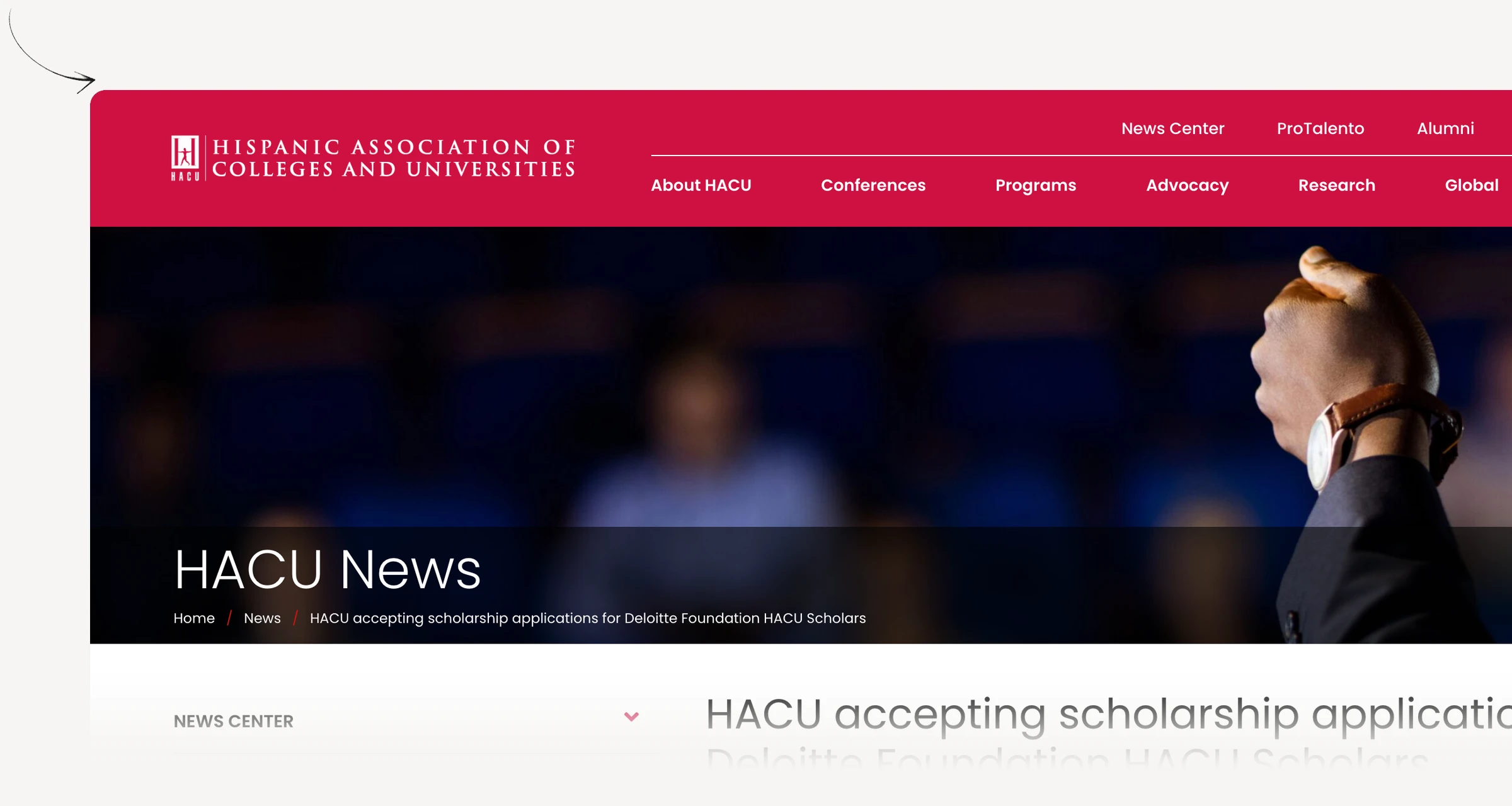 Deloitte Foundation HACU Scholars announcement showing institution, major and award conditions