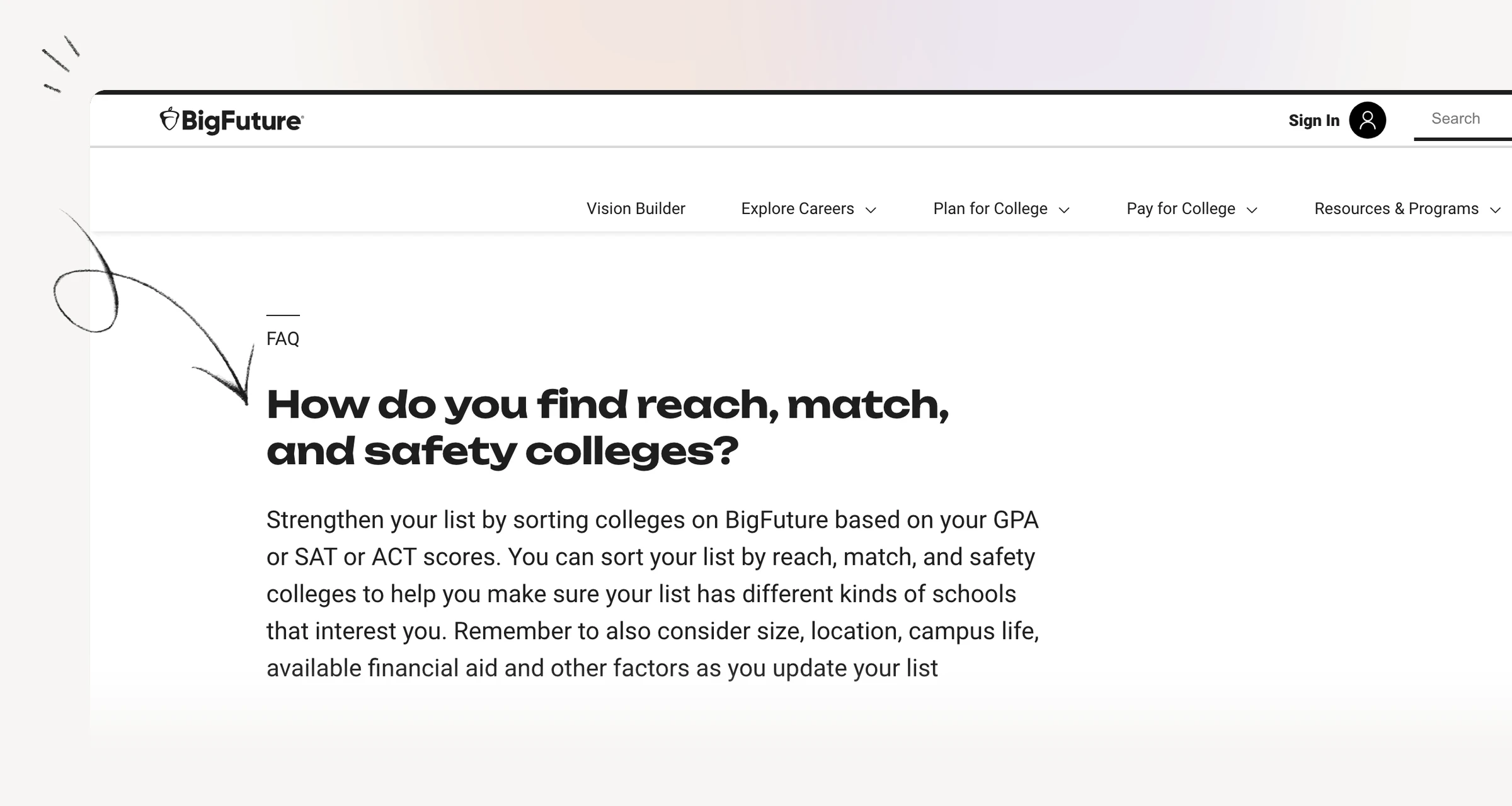 College Board guidance on building a balanced college list
