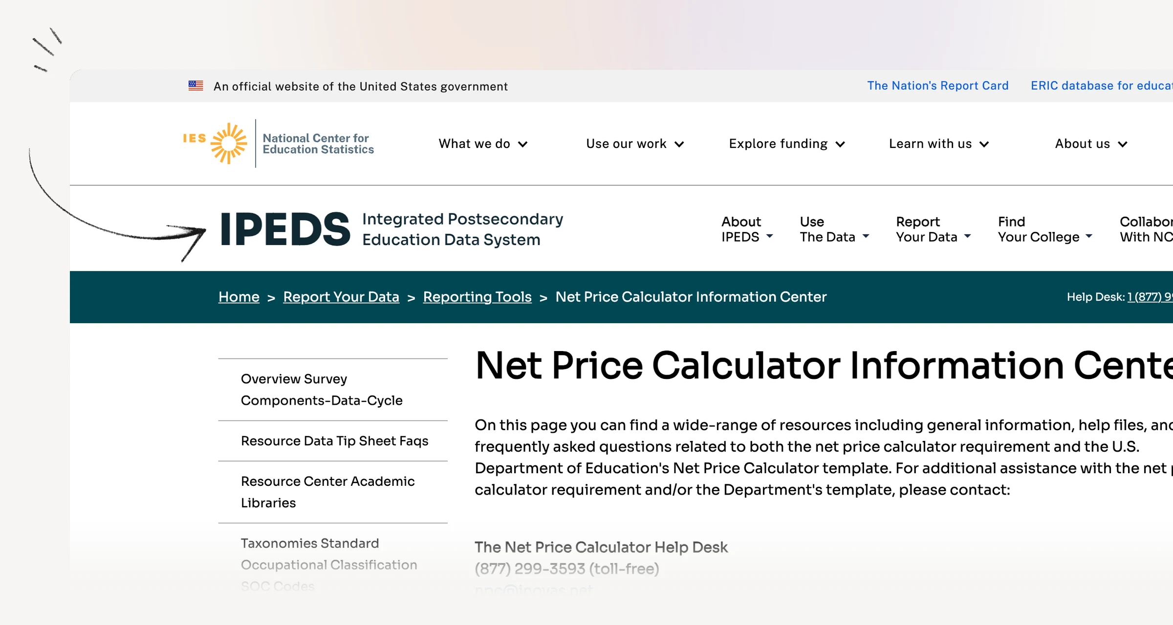 NCES guidance defining net price and explaining net price calculators.