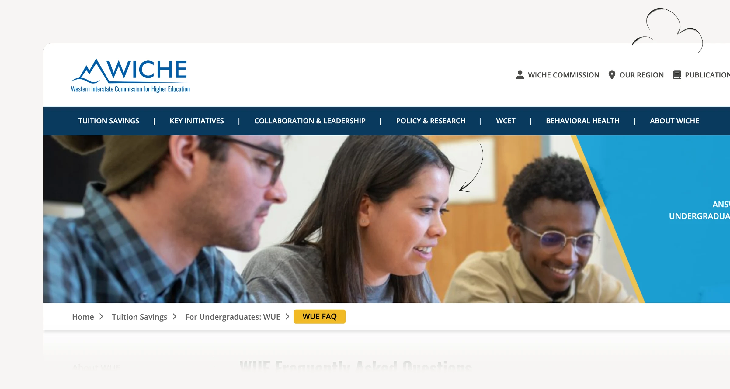 WICHE WUE FAQ explaining reduced nonresident tuition and school requirements.