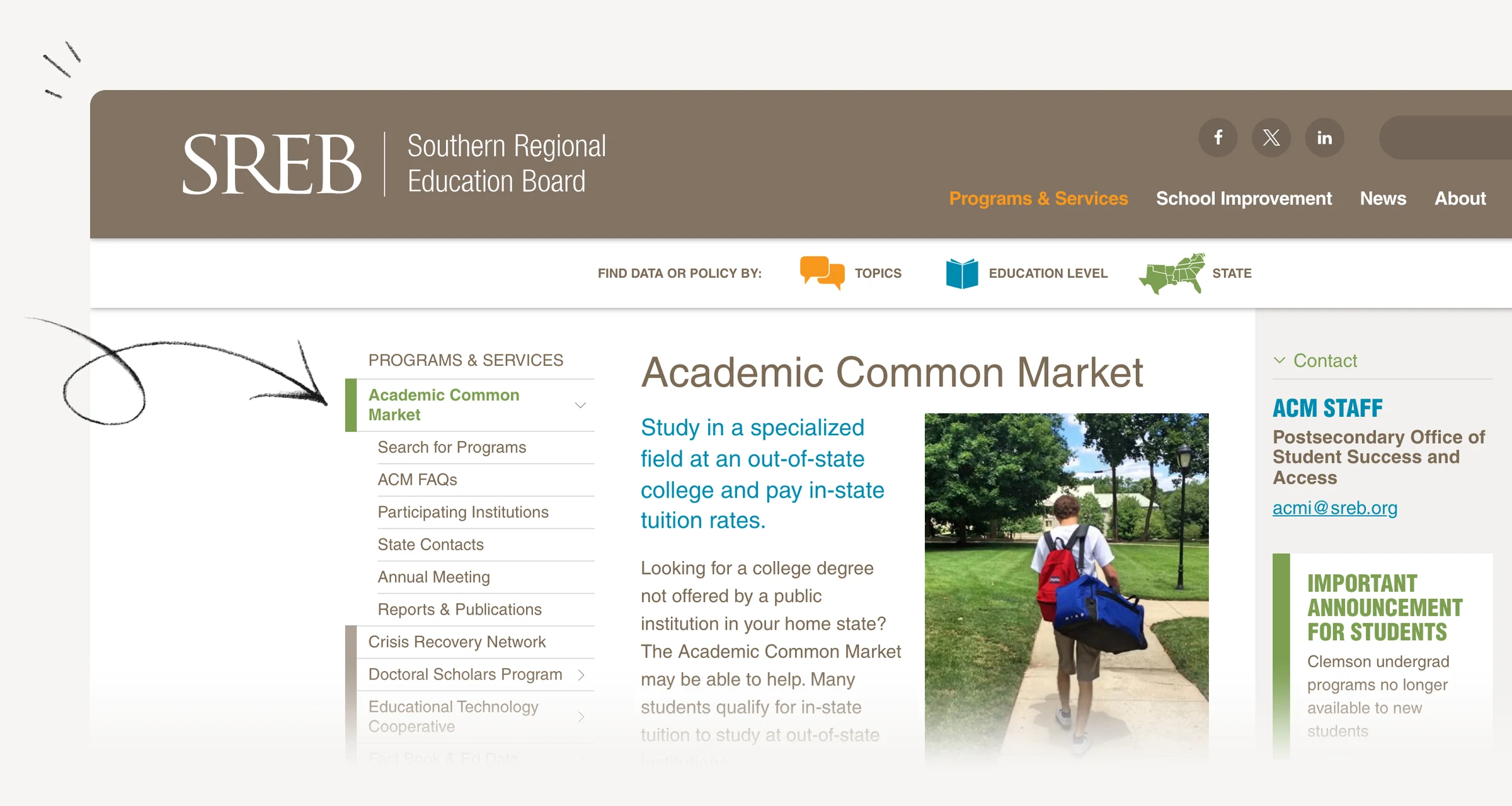 SREB Academic Common Market overview of participating degree programs.