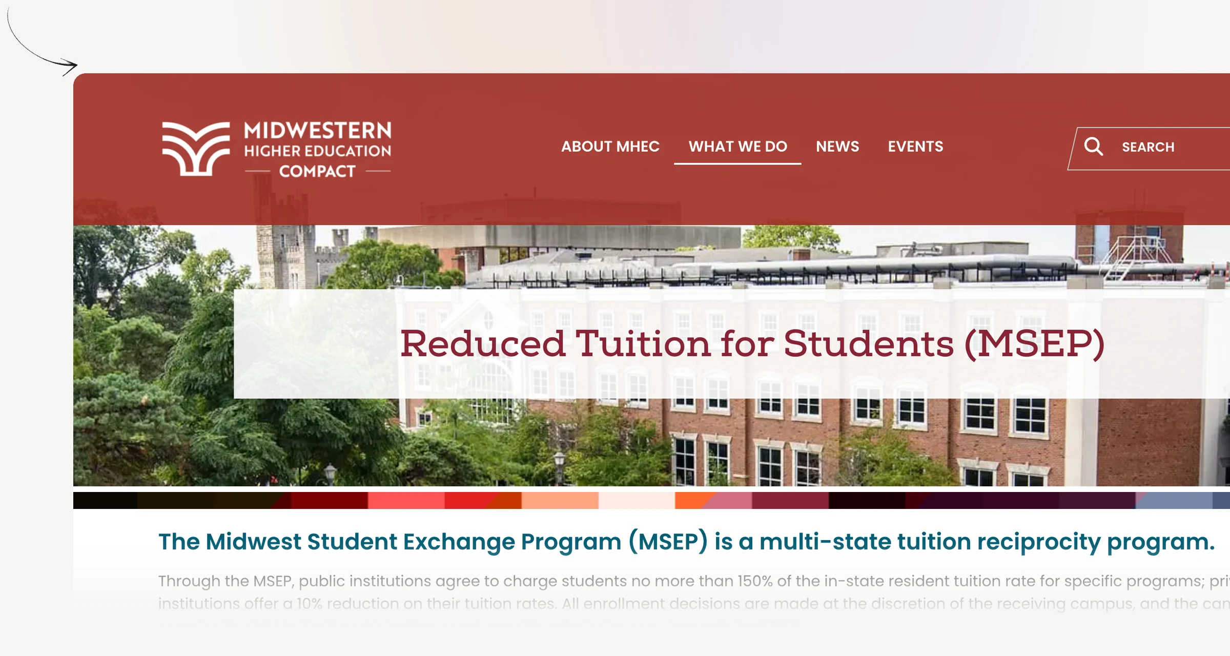 MHEC MSEP page describing participating tuition discounts.