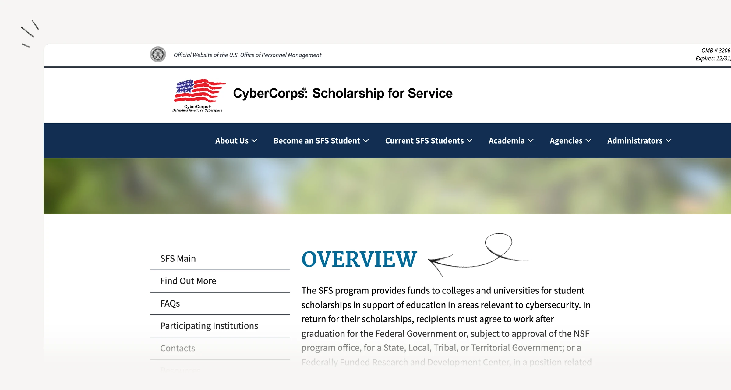 CyberCorps Scholarship for Service overview explaining university participation and service obligations