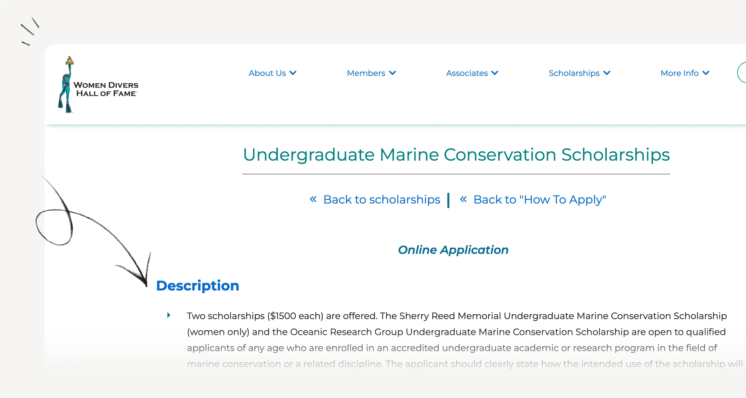 Women Divers Hall of Fame undergraduate marine-conservation award eligibility and research-expense rules