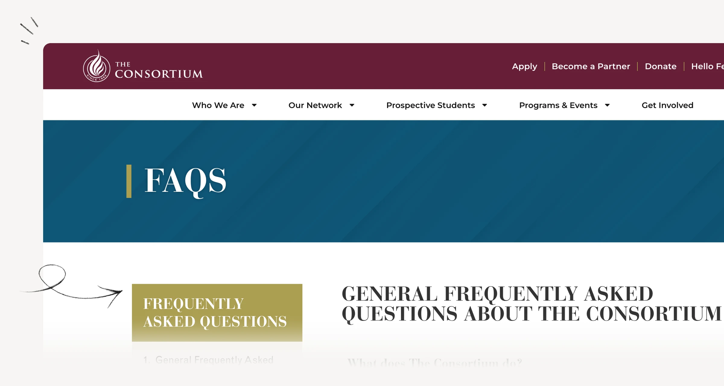 Consortium FAQ explaining membership and selective MBA funding.