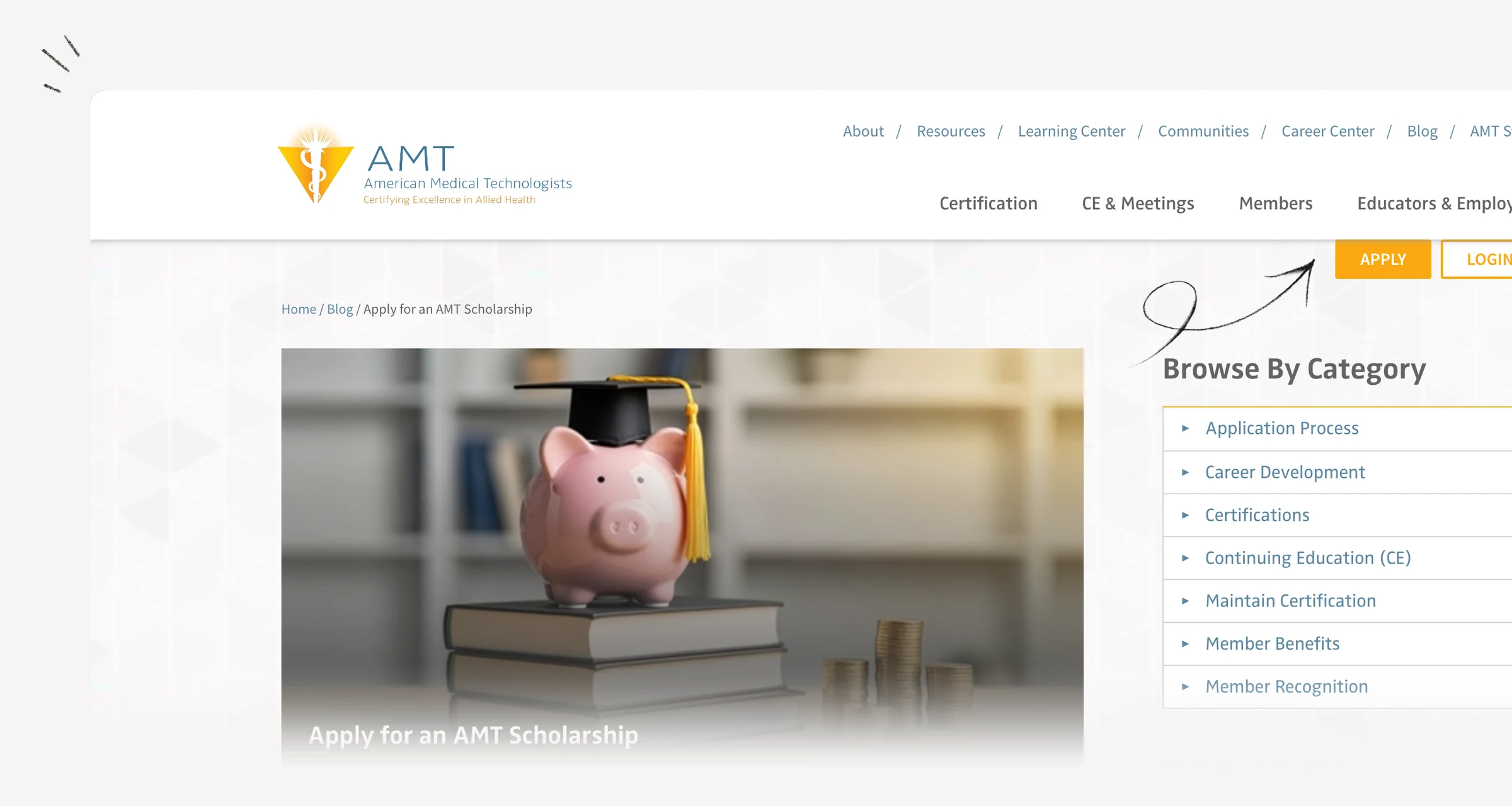 AMT scholarship announcement with medical assisting eligibility and dates.