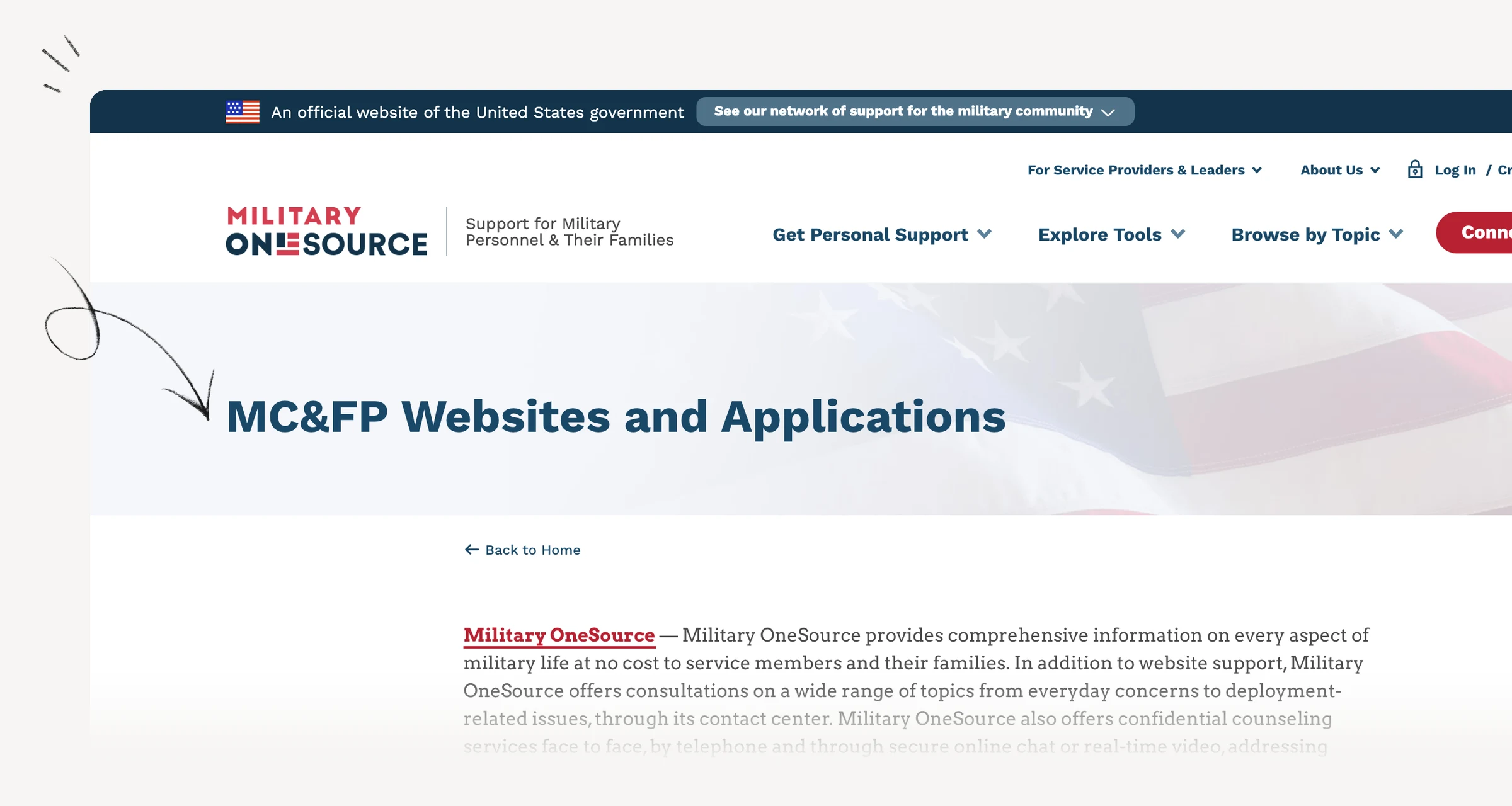 Military OneSource directory describing the SpouseWorks Scholarship.