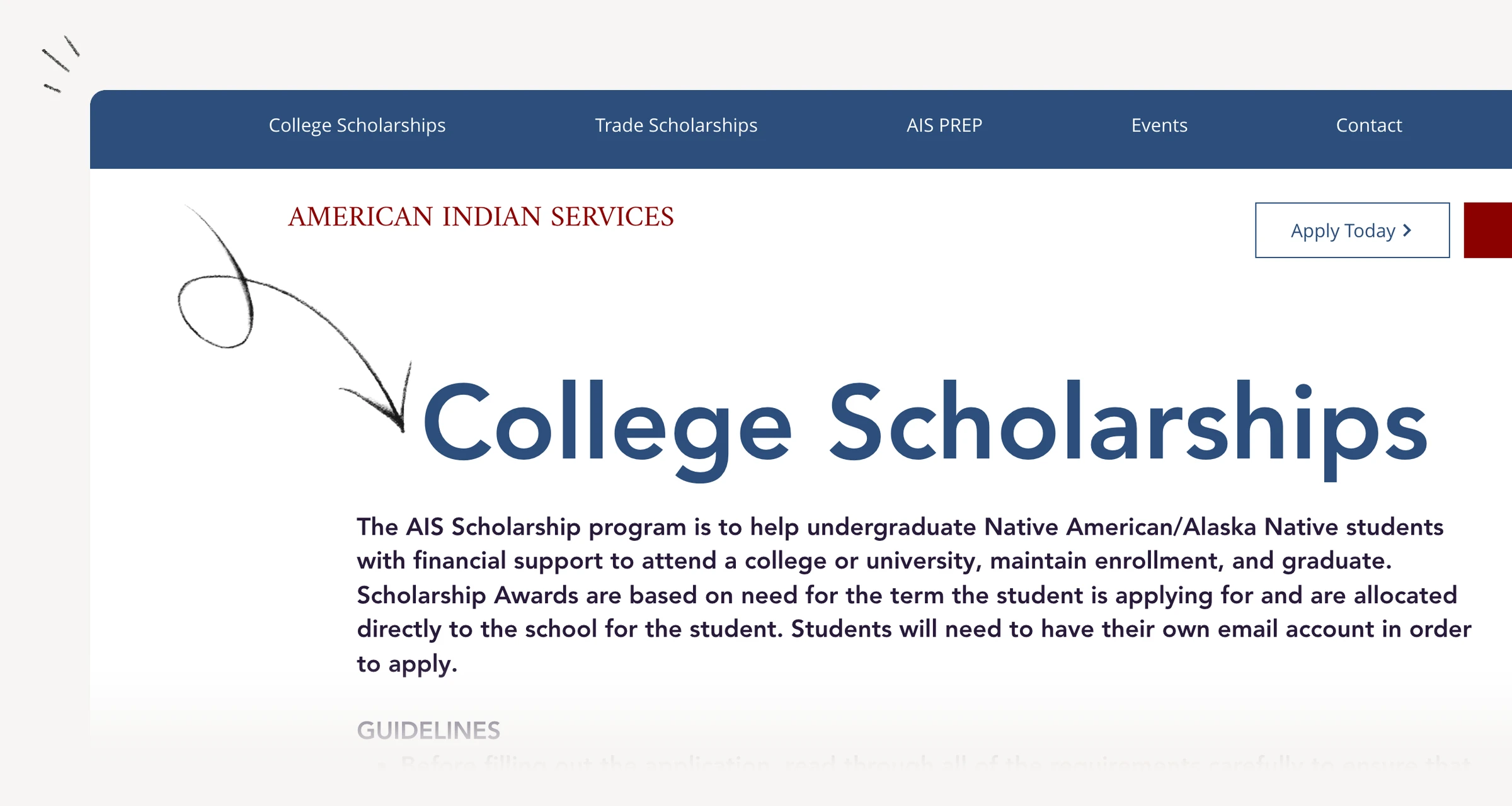 American Indian Services scholarship eligibility and application-document requirements
