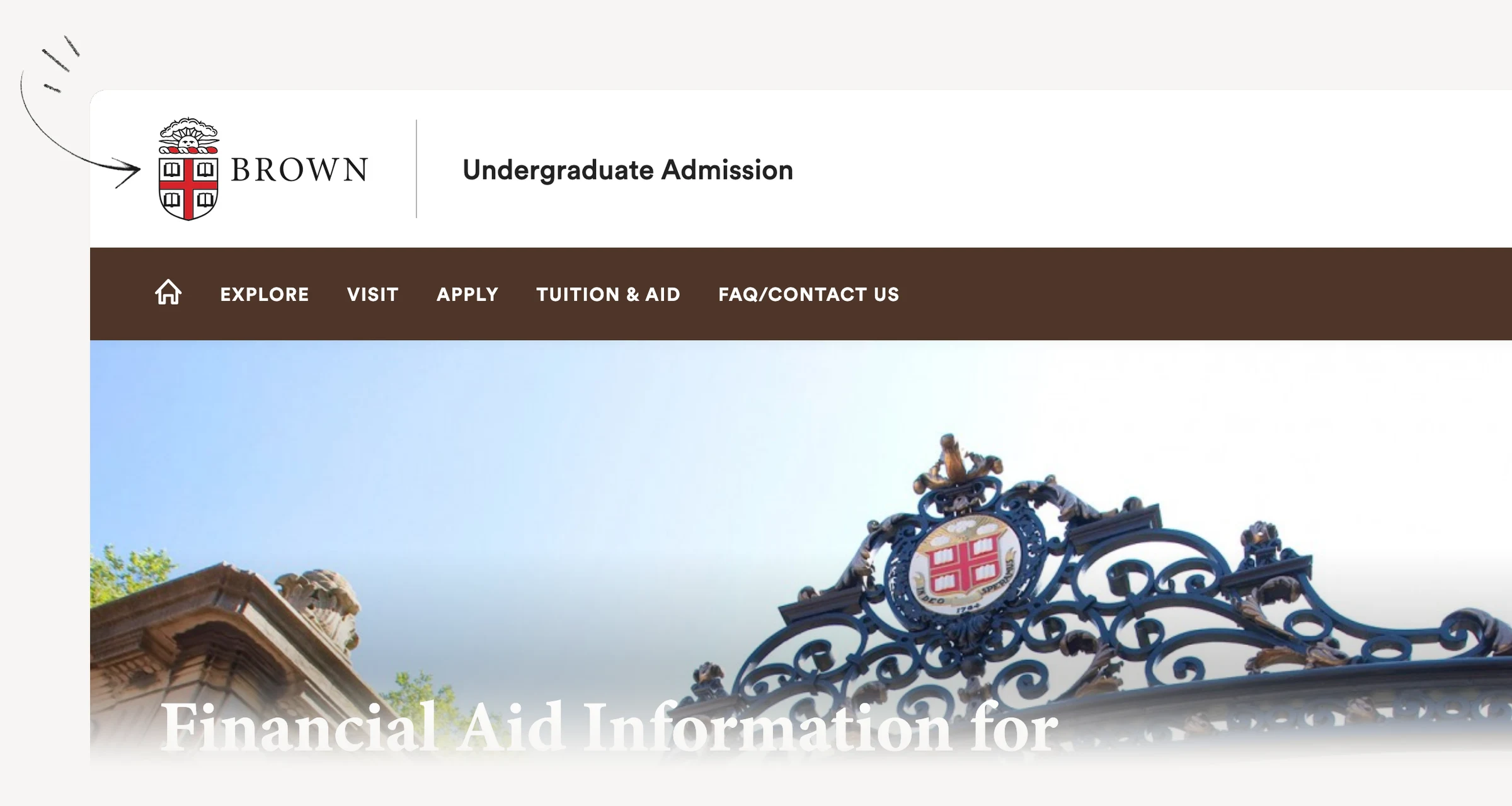 Brown financial aid policy showing different admission treatment for first-year and transfer applicants.
