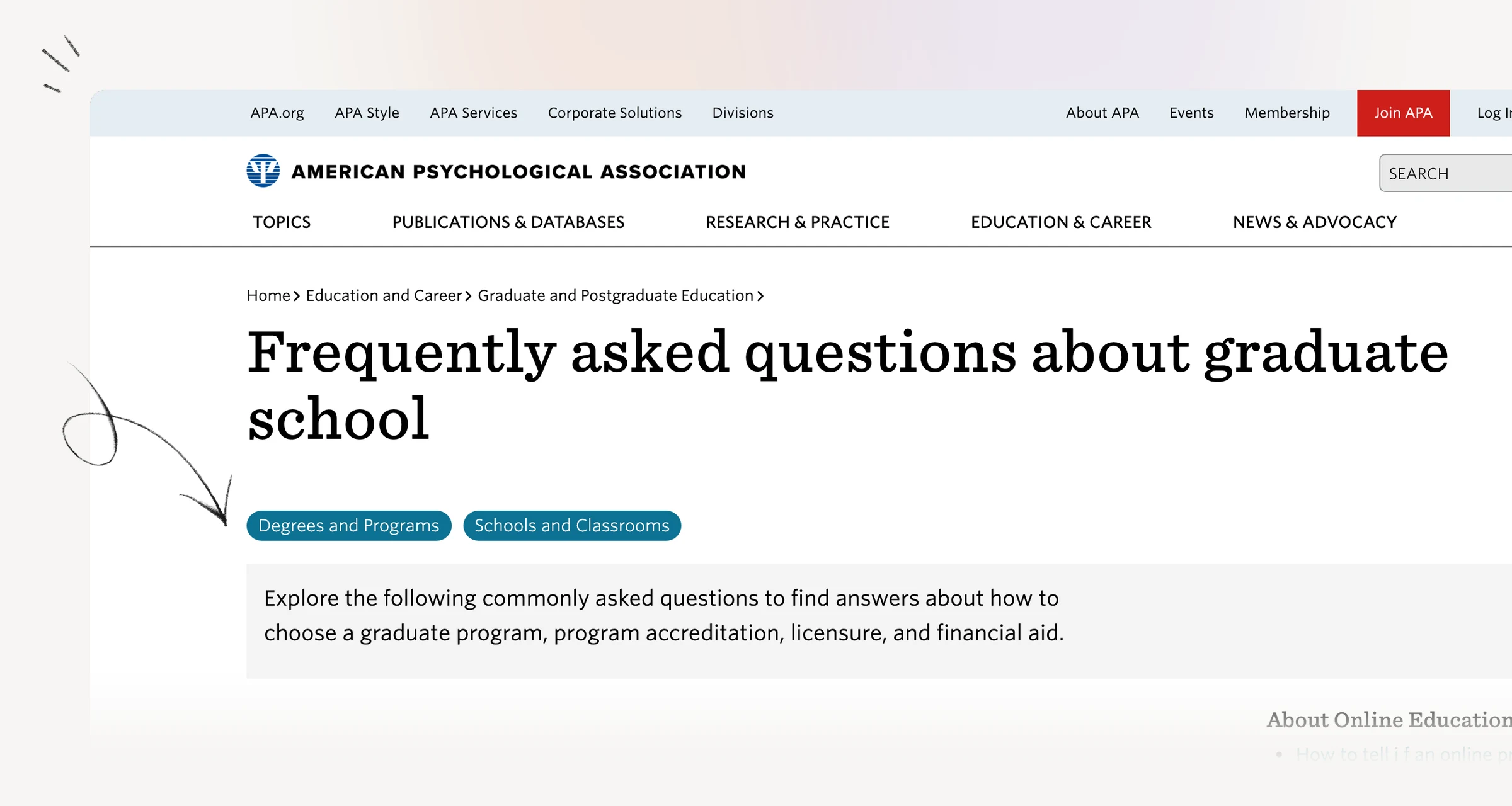 APA graduate psychology FAQ explaining doctoral training and program selection.