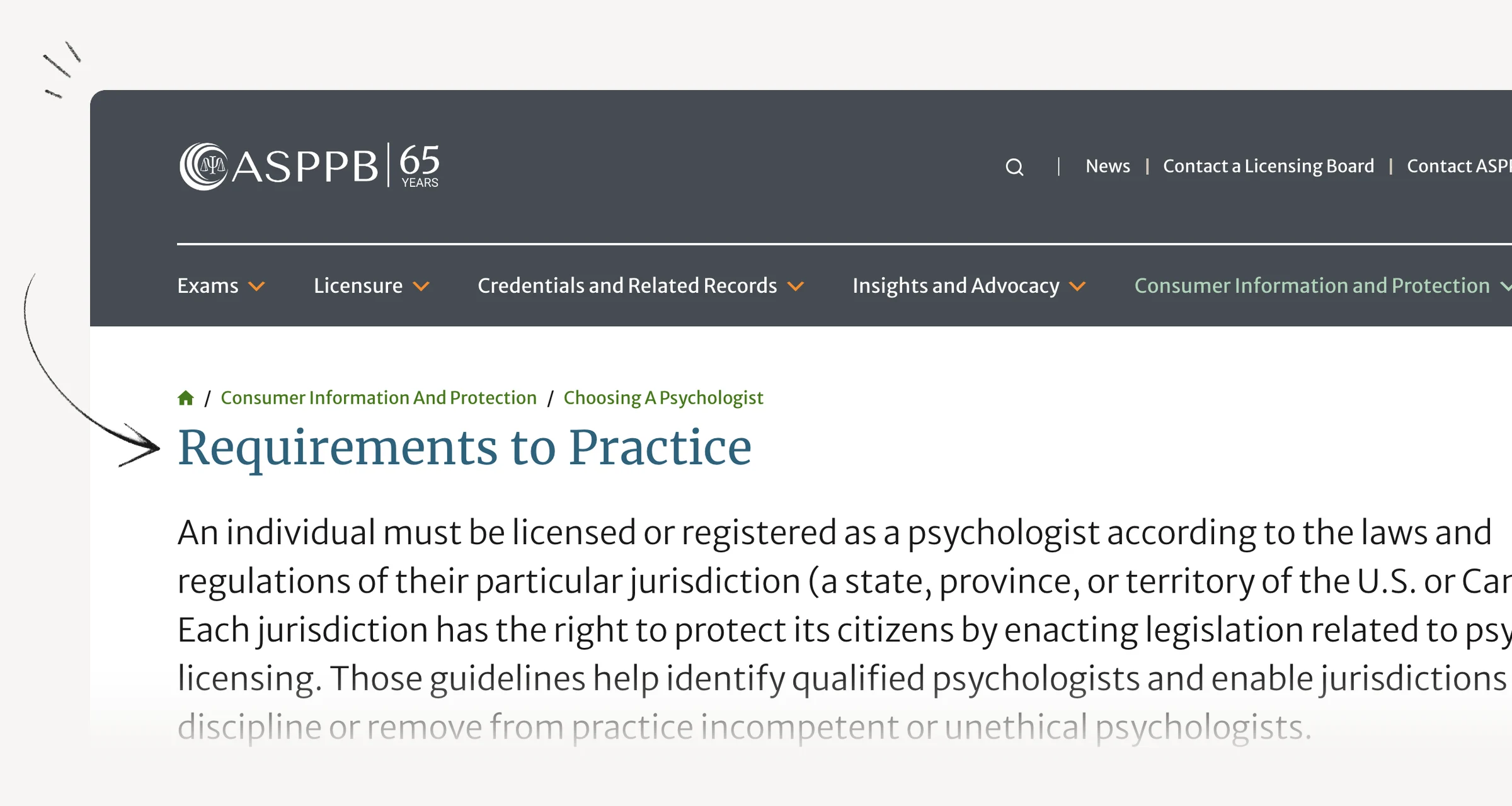 ASPPB guidance explaining jurisdiction-specific requirements to practice psychology.