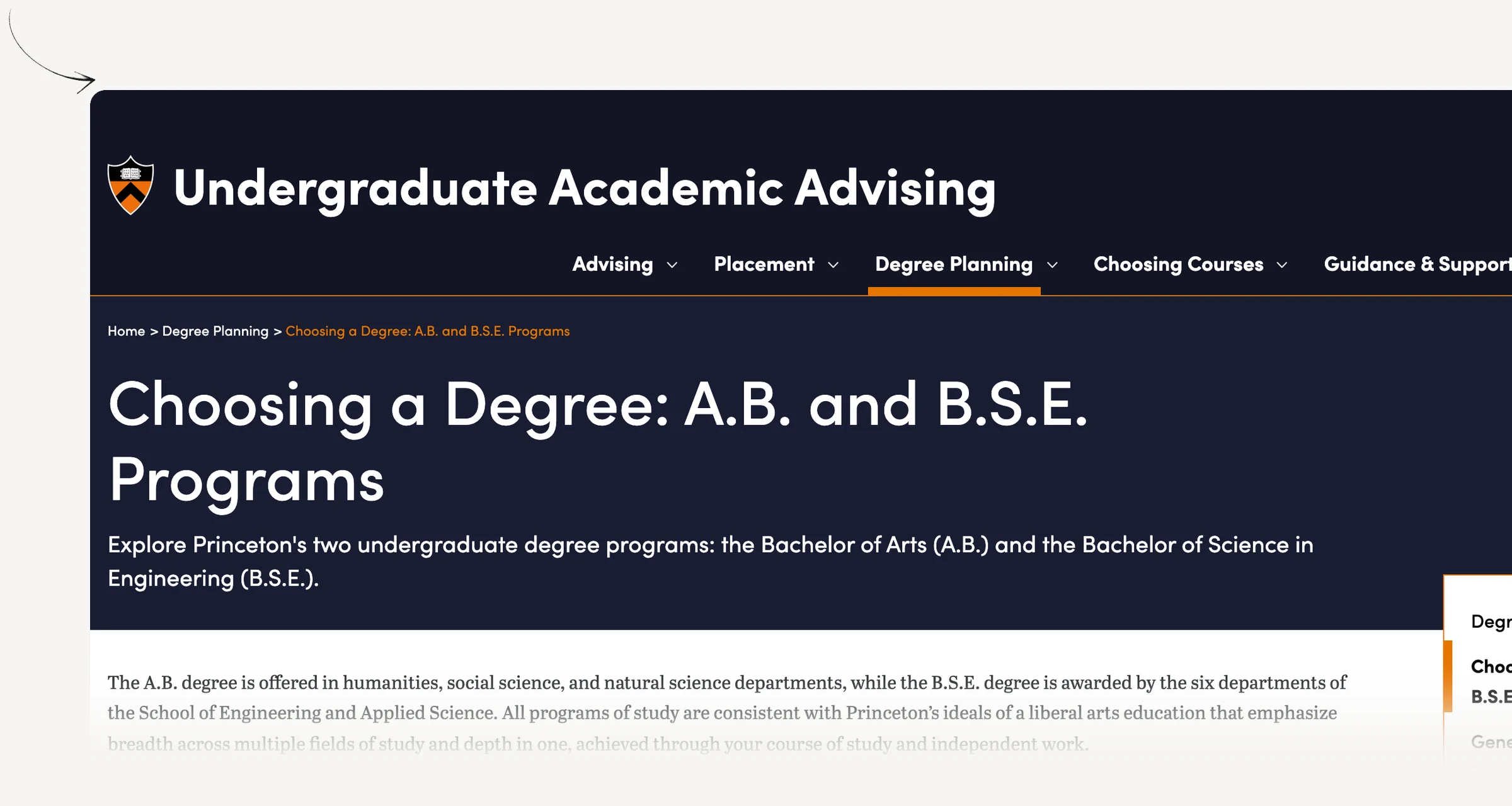 Princeton undergraduate advising comparison of A.B. and B.S.E. degrees.
