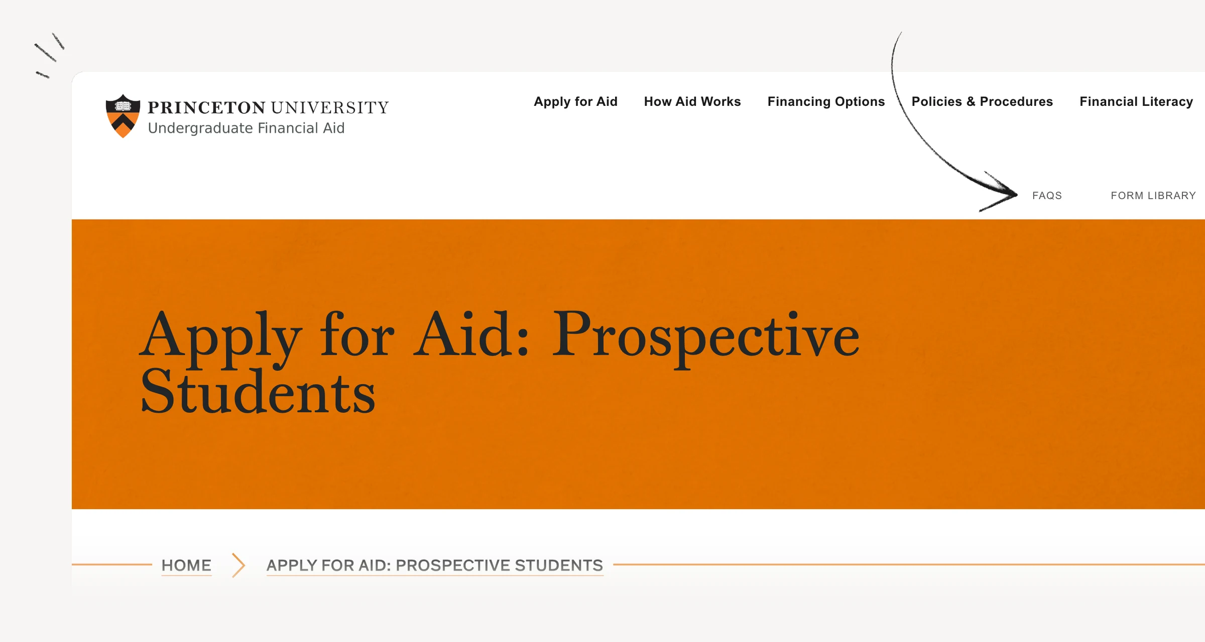 Princeton prospective-student financial aid application instructions.