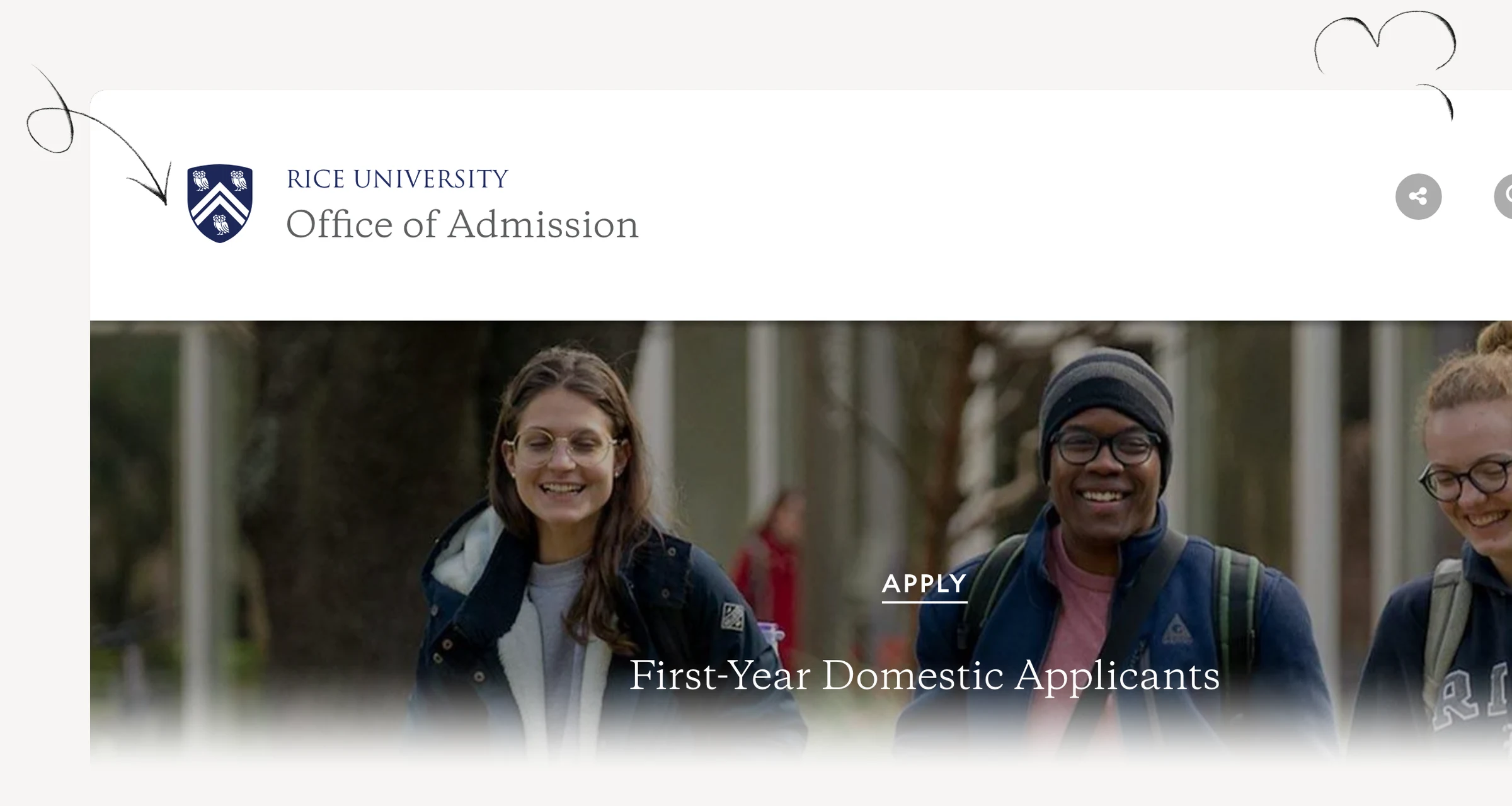 Rice domestic first-year admission routes and application requirements.