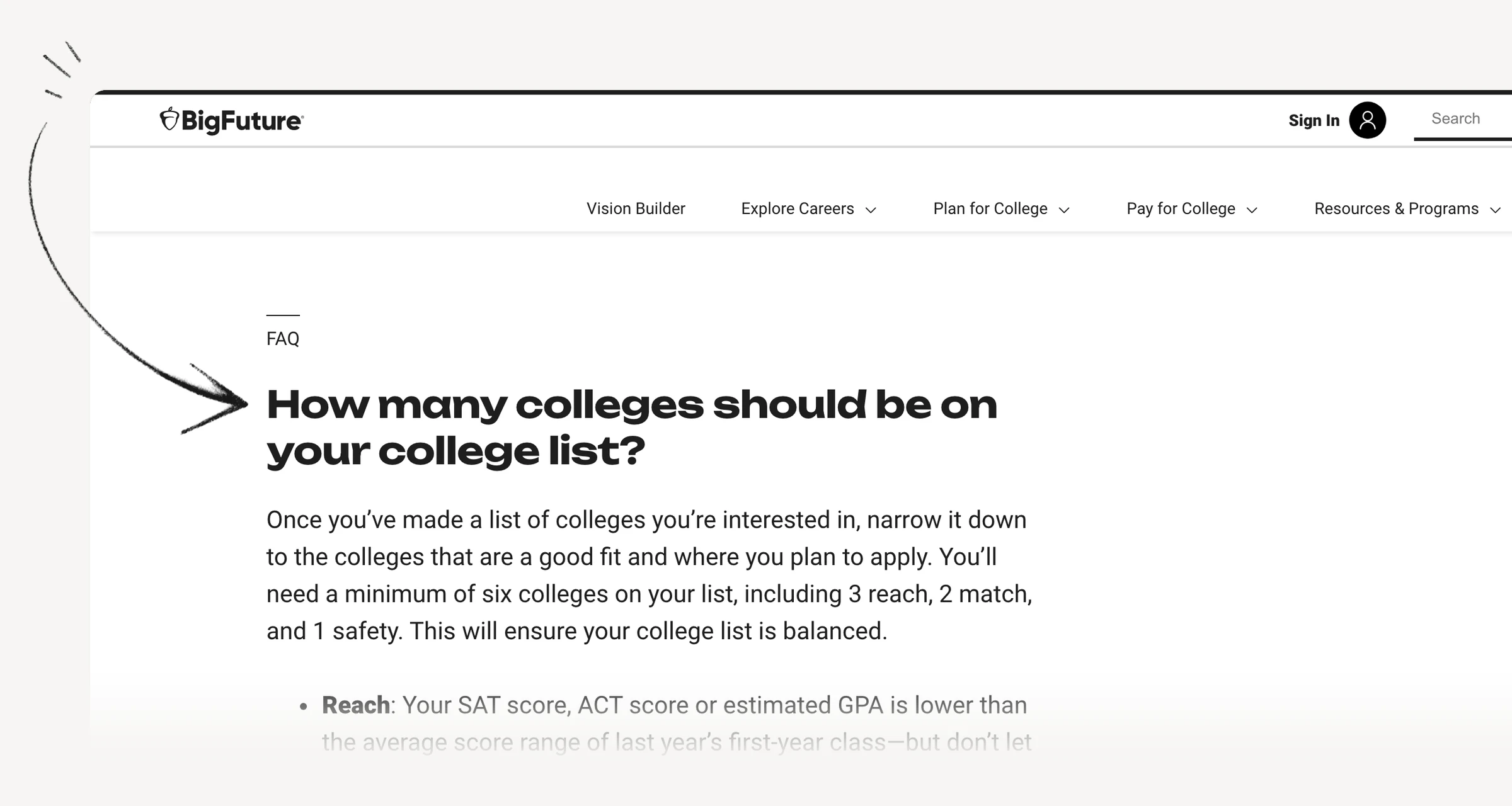 College Board guidance on building a balanced college list