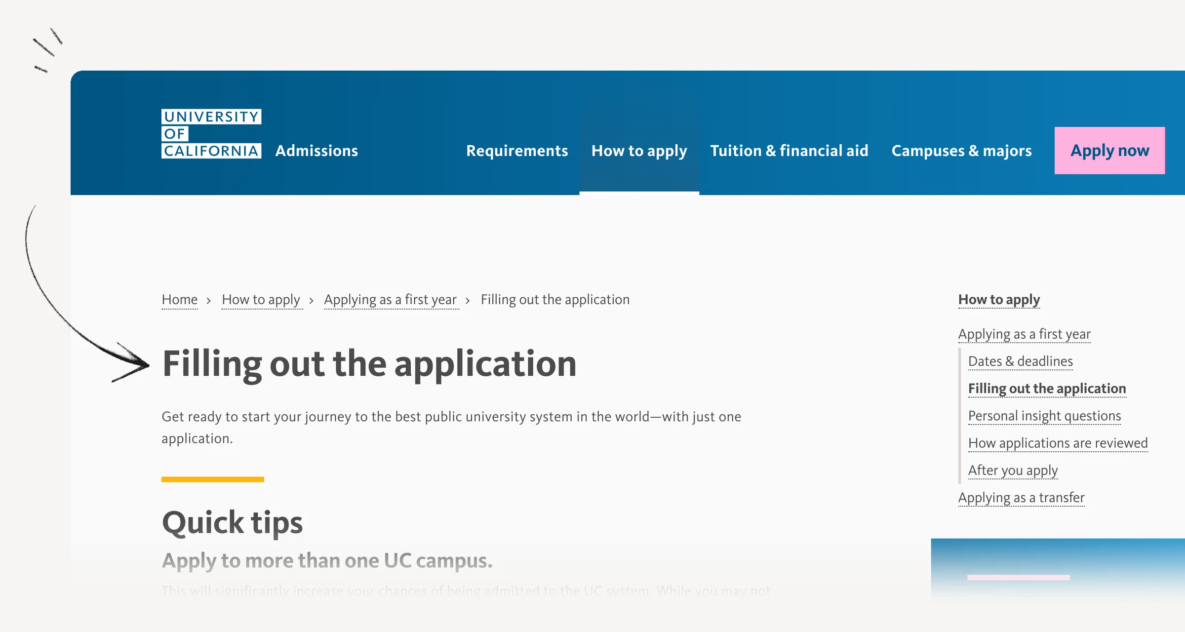 University of California application instructions explaining SAT and ACT treatment.