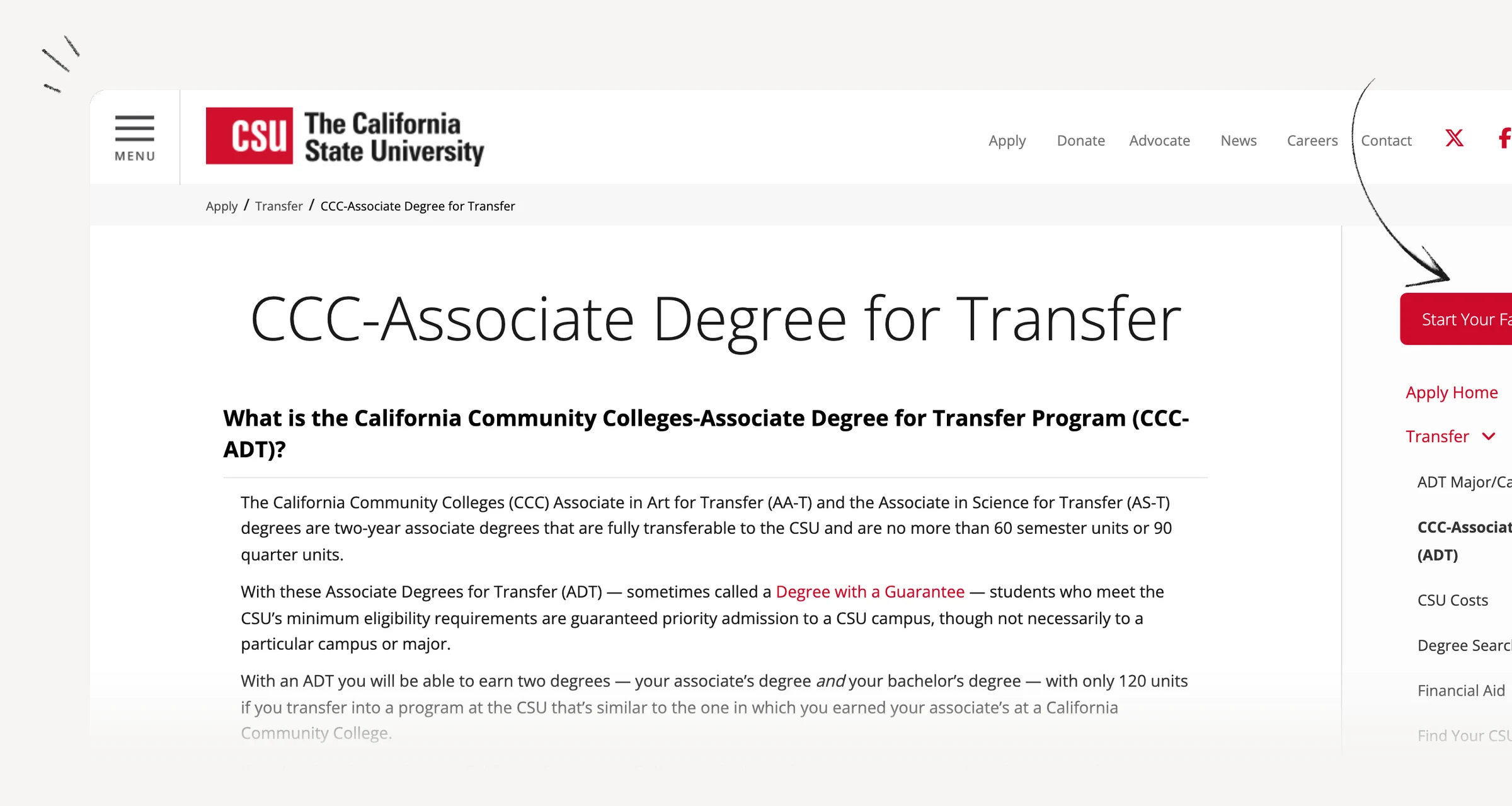 CSU Associate Degree for Transfer guidance describing admission priority and limitations.