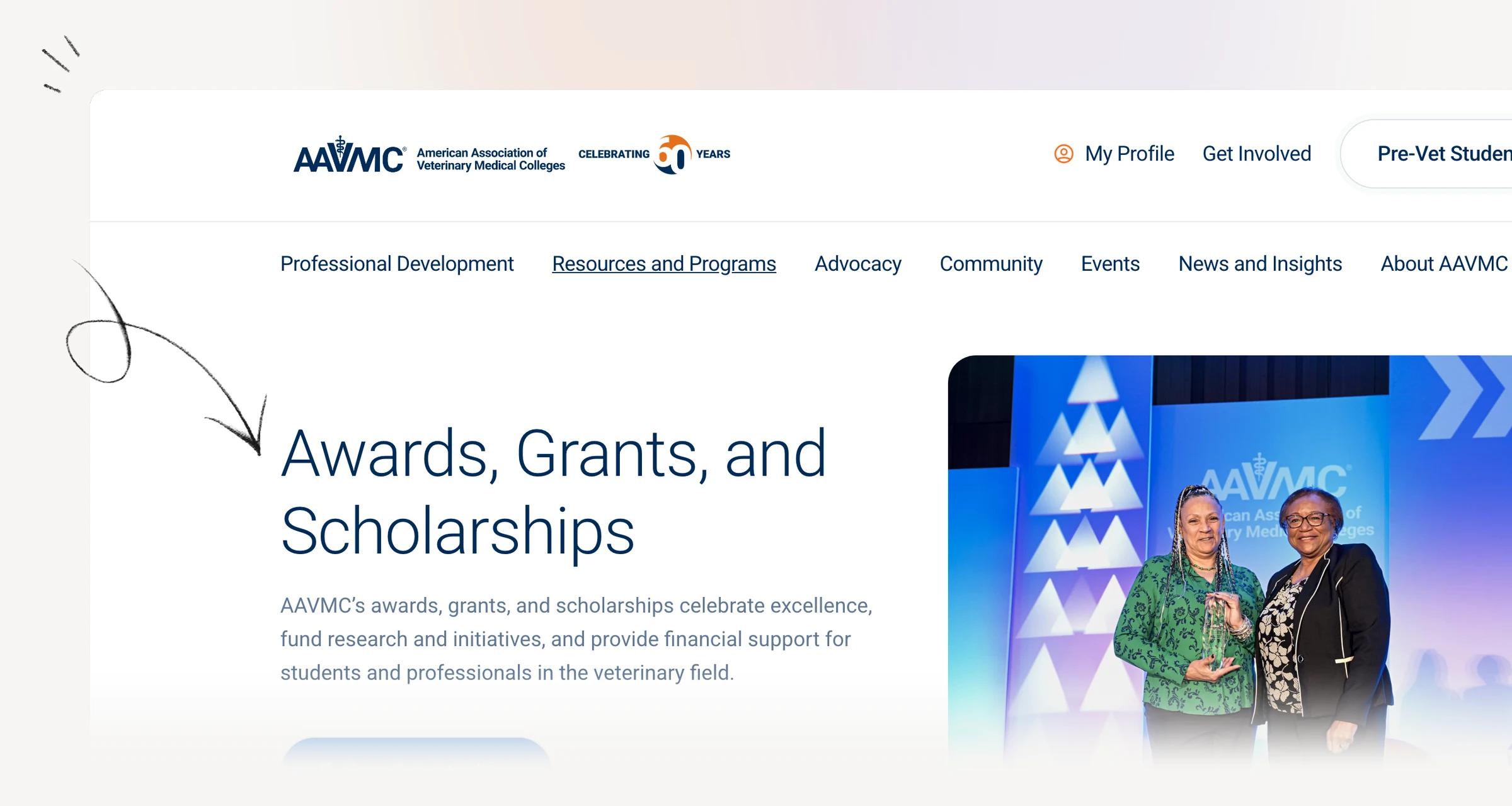 AAVMC scholarship information showing veterinary student nomination requirements.