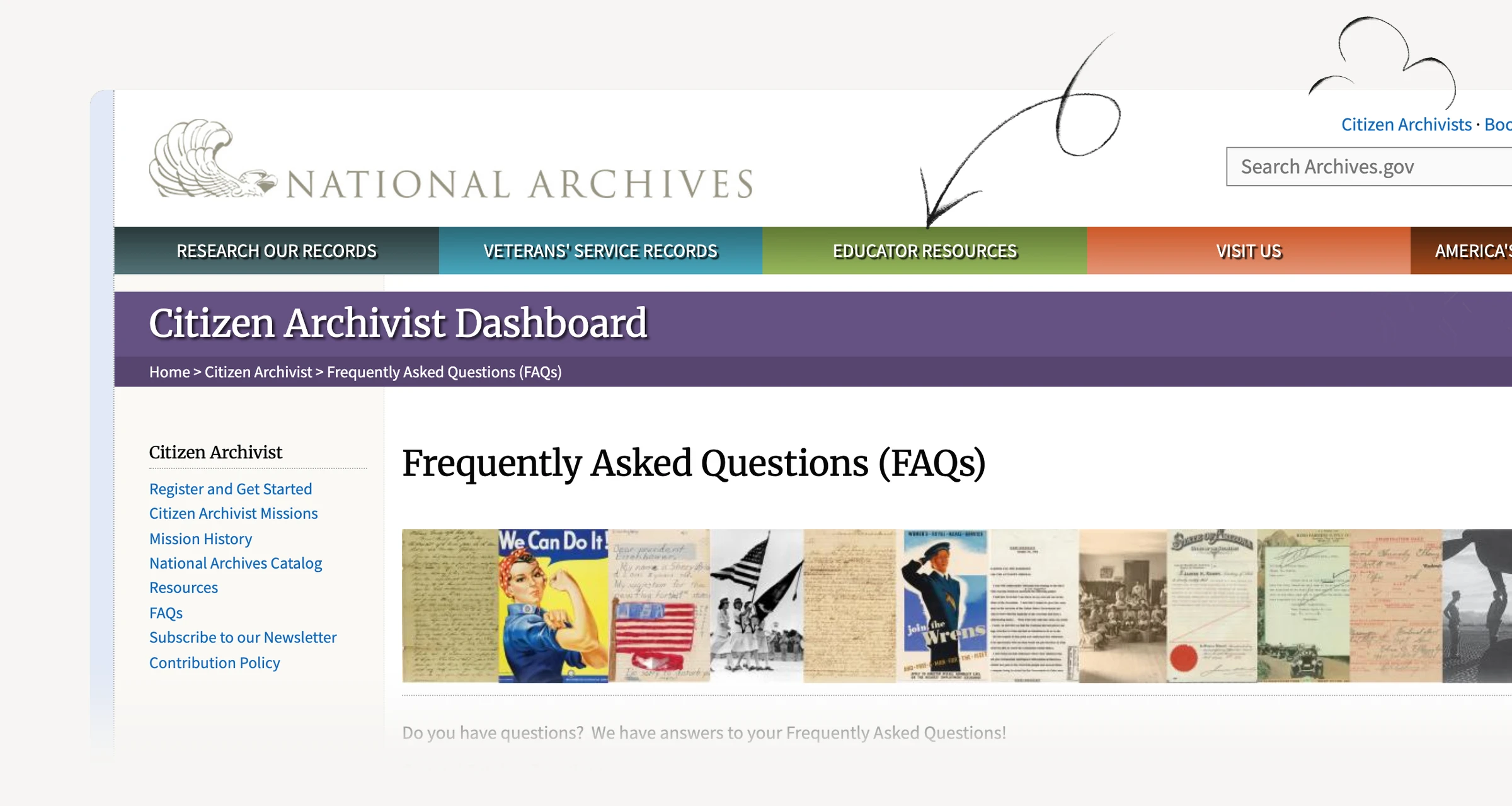 National Archives Citizen Archivist guidance explaining its volunteer-hour reporting limitation