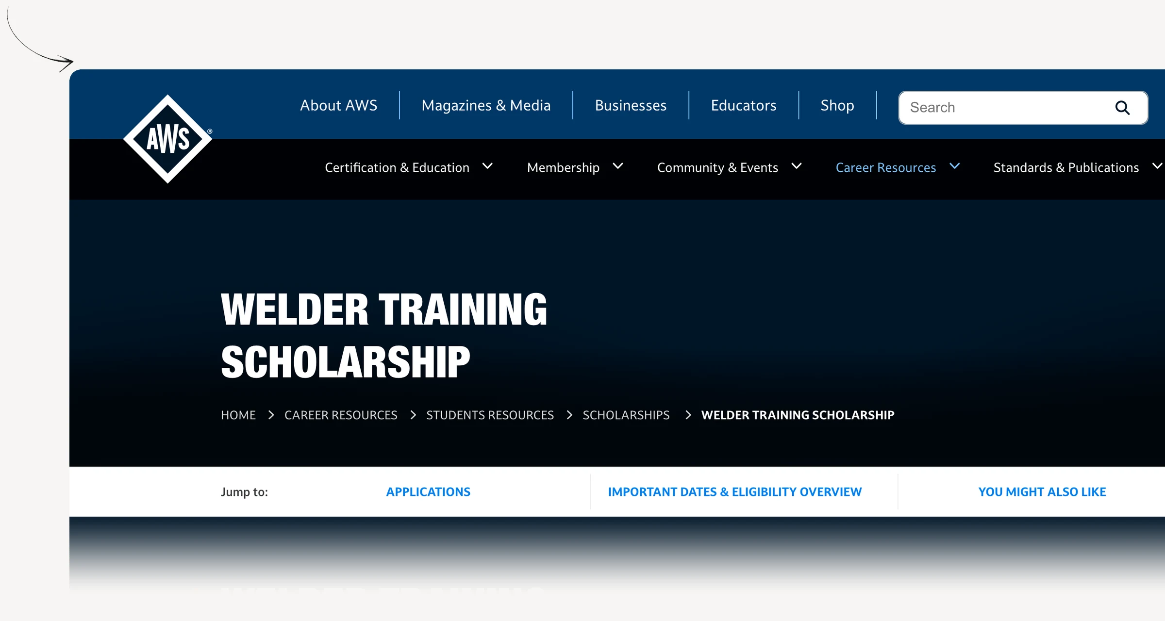 AWS Welder Training Scholarship eligibility and covered training costs.