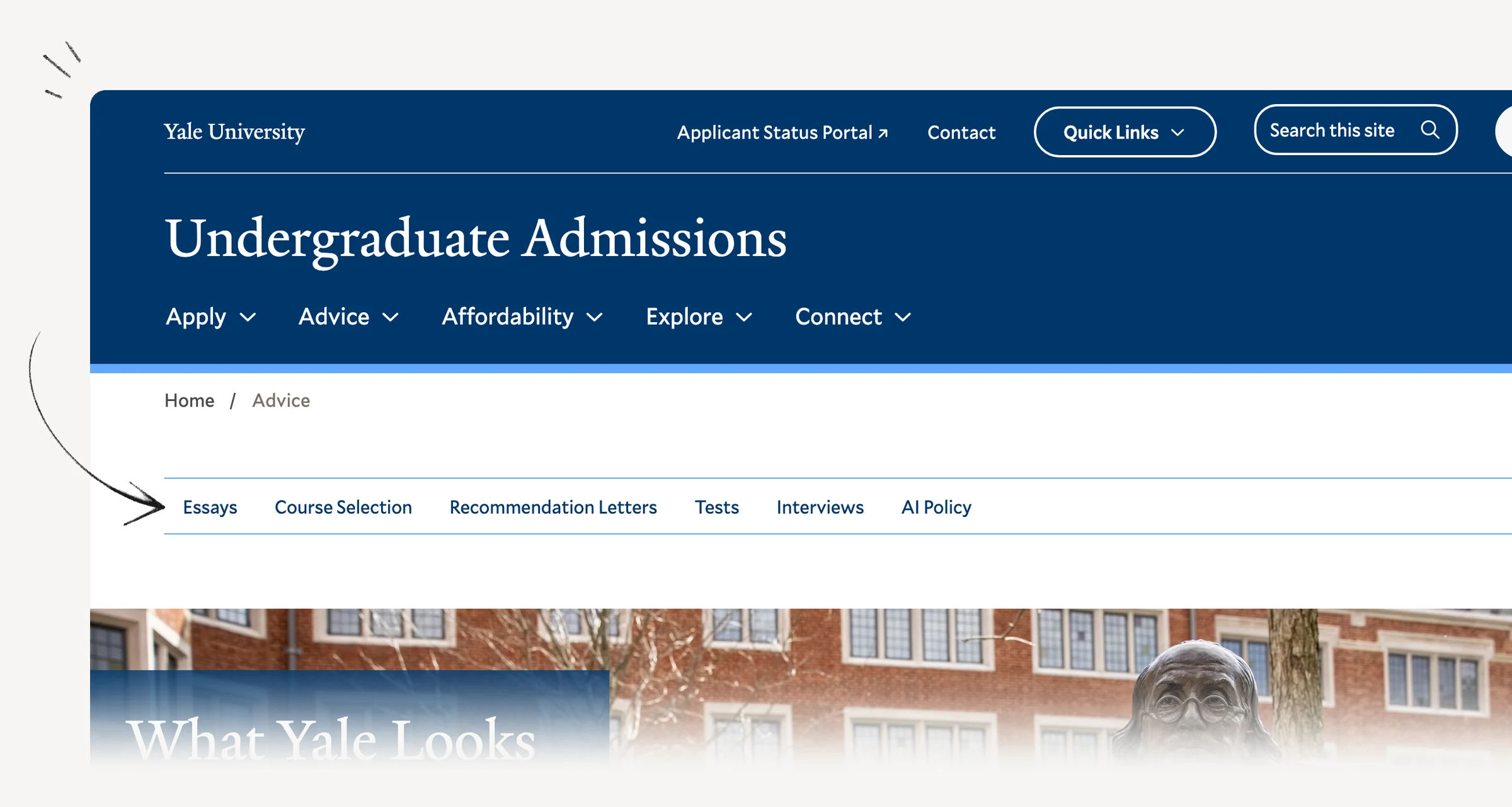 Yale admissions guidance on academic preparation and contextual review.
