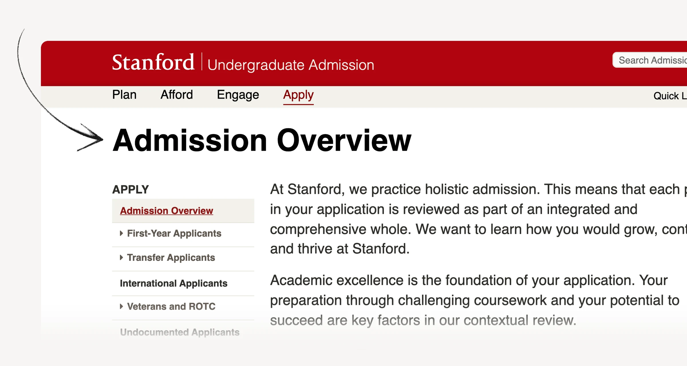 Stanford admission overview describing academic and personal context.