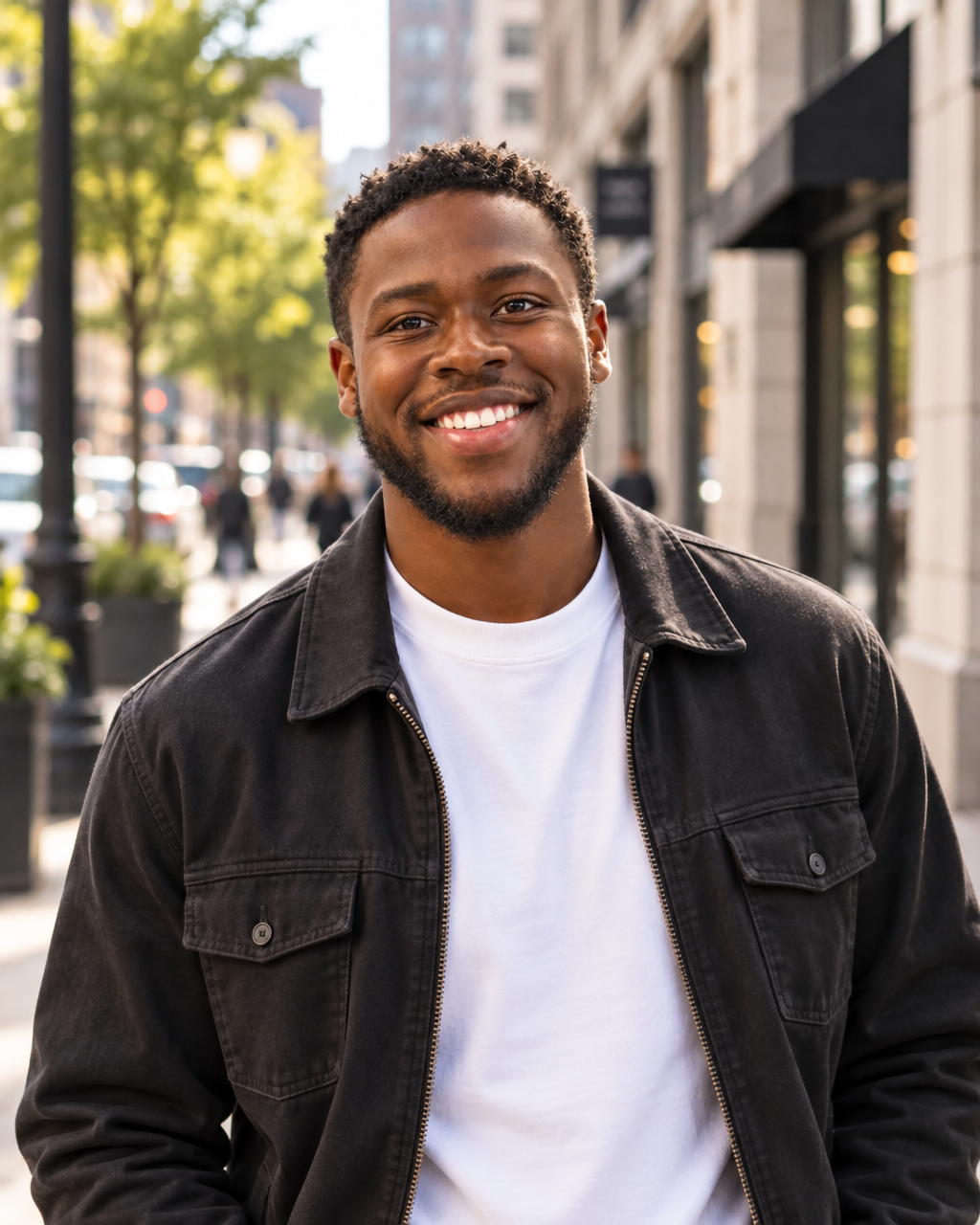 Portrait of a student on a city street